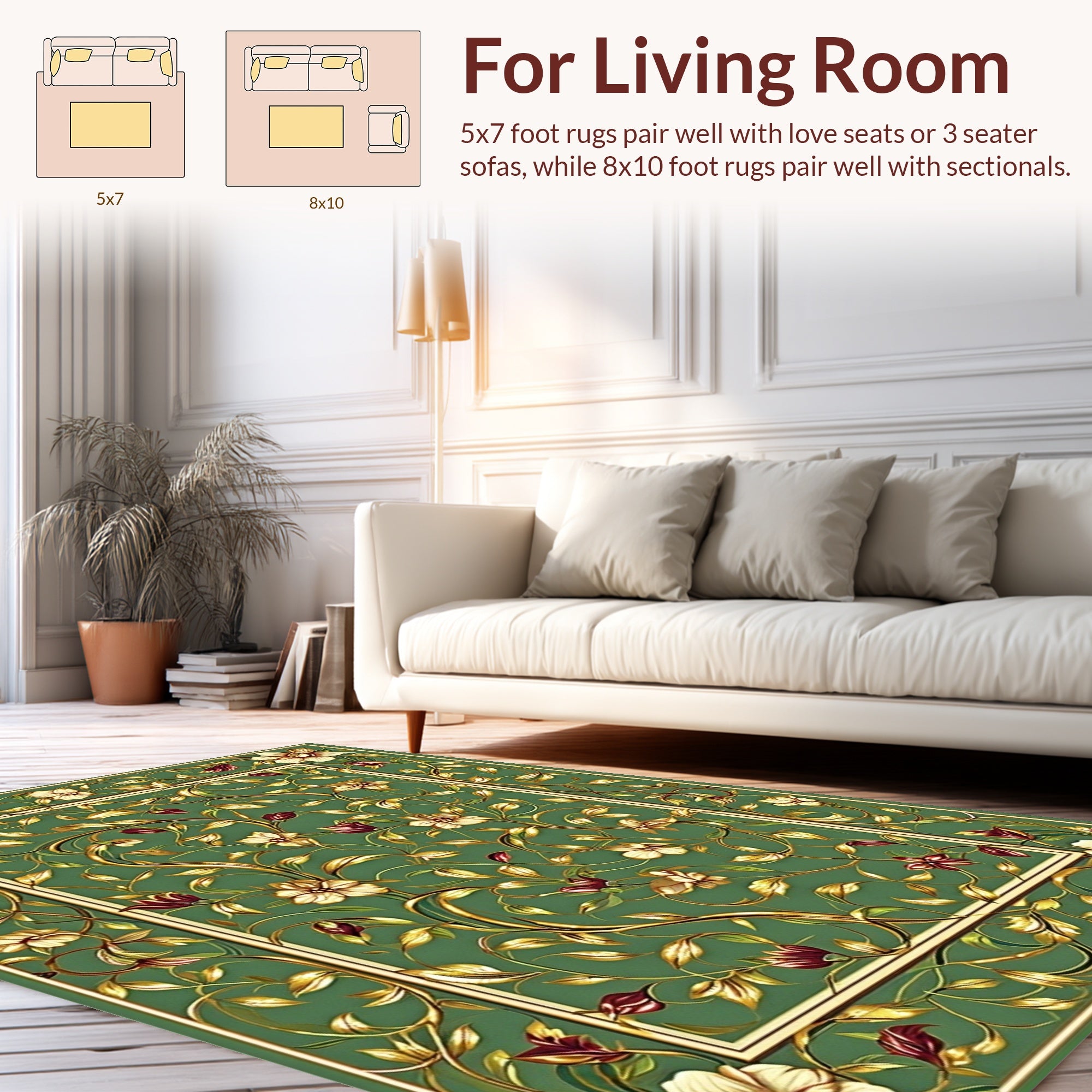 Emerald Floral Vine Detailed Rug
