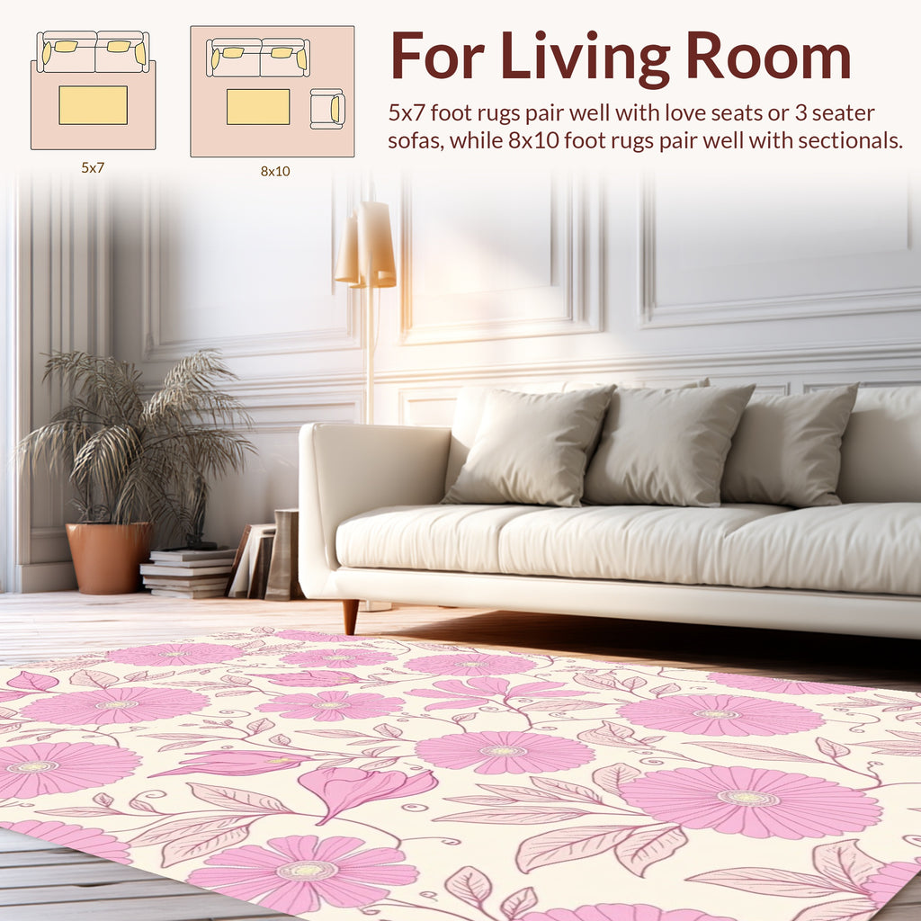 Pastel Pink Floral Outline Design Rug