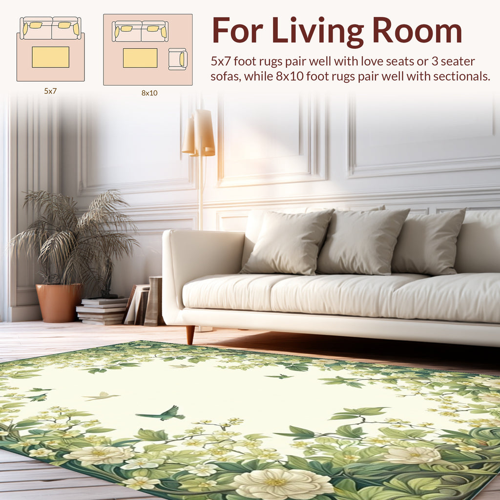 Nature Inspired Floral Bird Pattern Rug