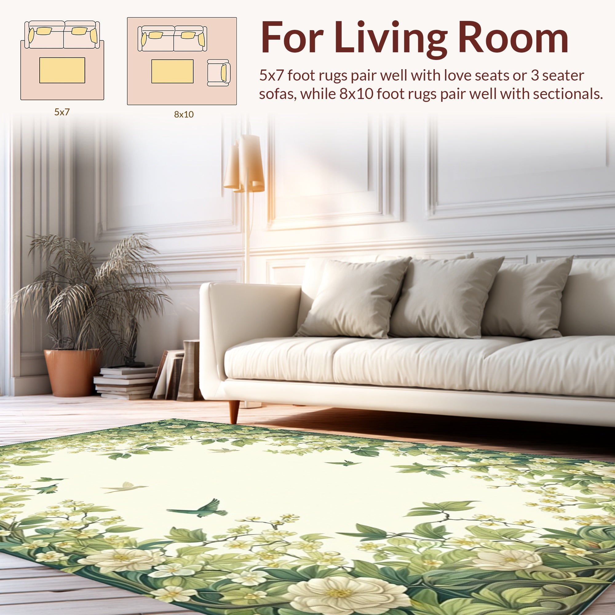 Nature Inspired Floral Bird Pattern Rug