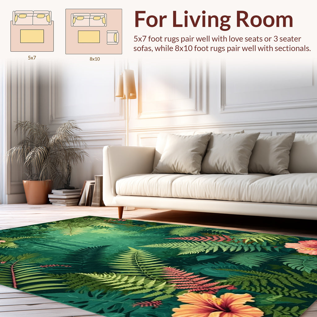 Lush Jungle Floral Fern Pattern Rug