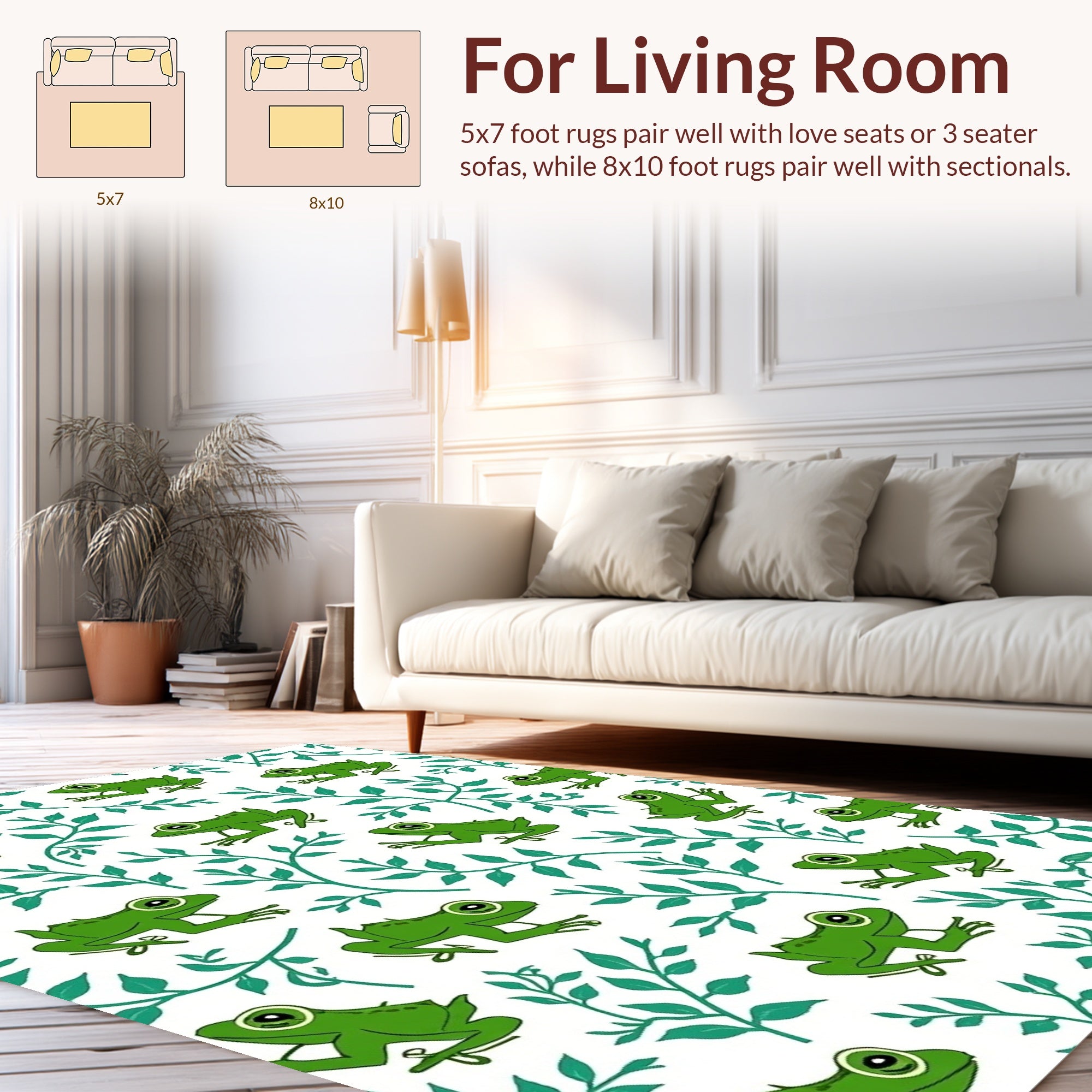 Green Frogs Leafy Vines Pattern Rug