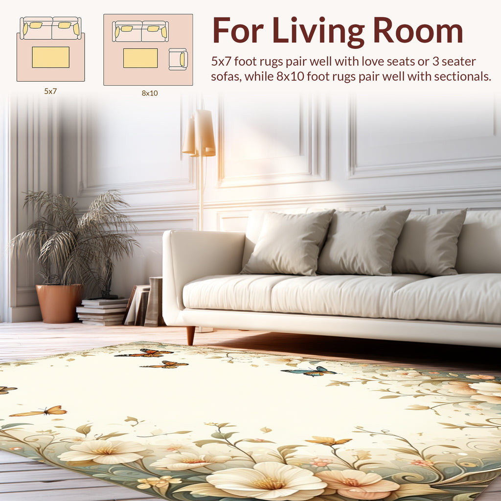 Whimsical Butterflies Floral Swirls Rug