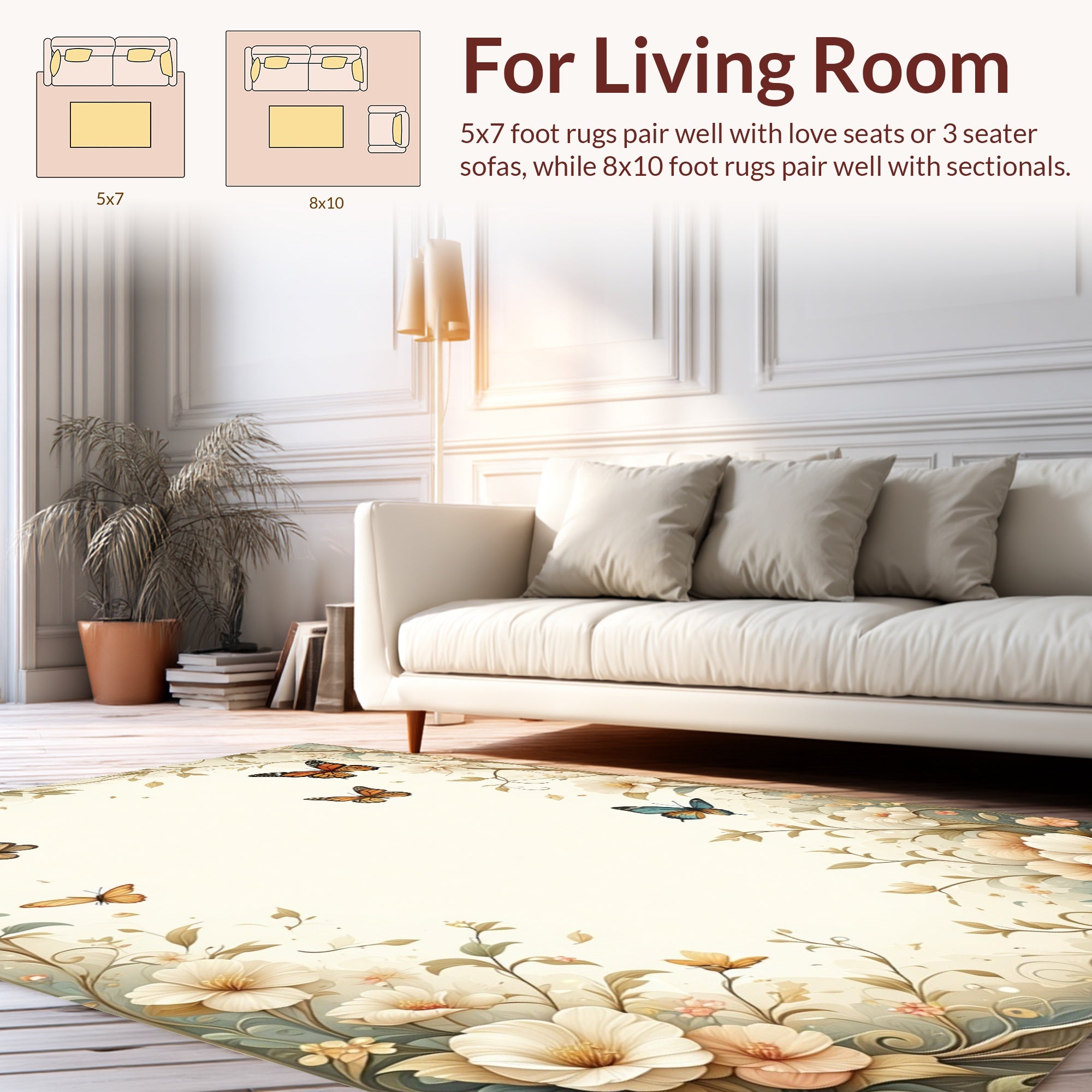 Whimsical Butterflies Floral Swirls Rug