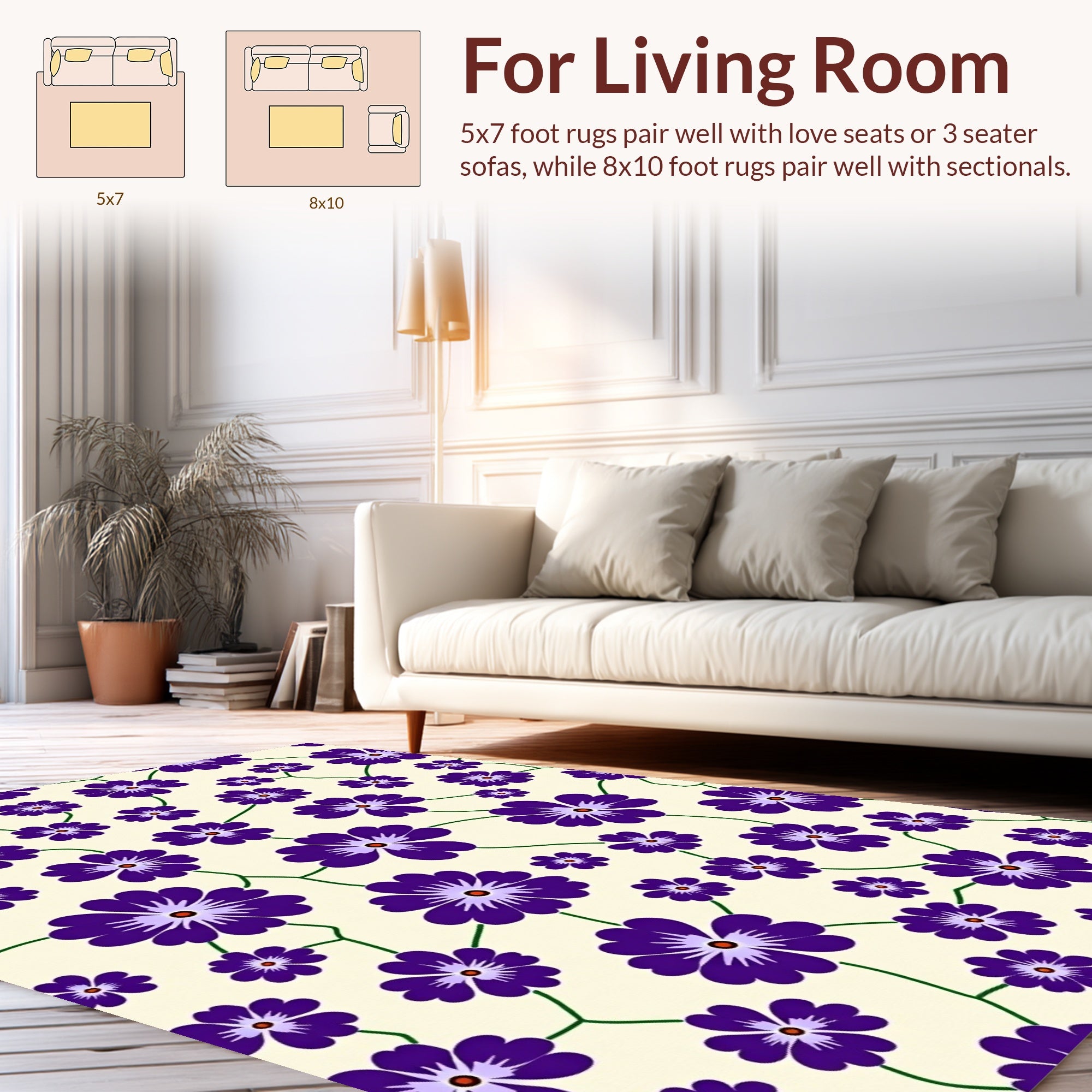 Ornate Purple Floral Pattern Rug