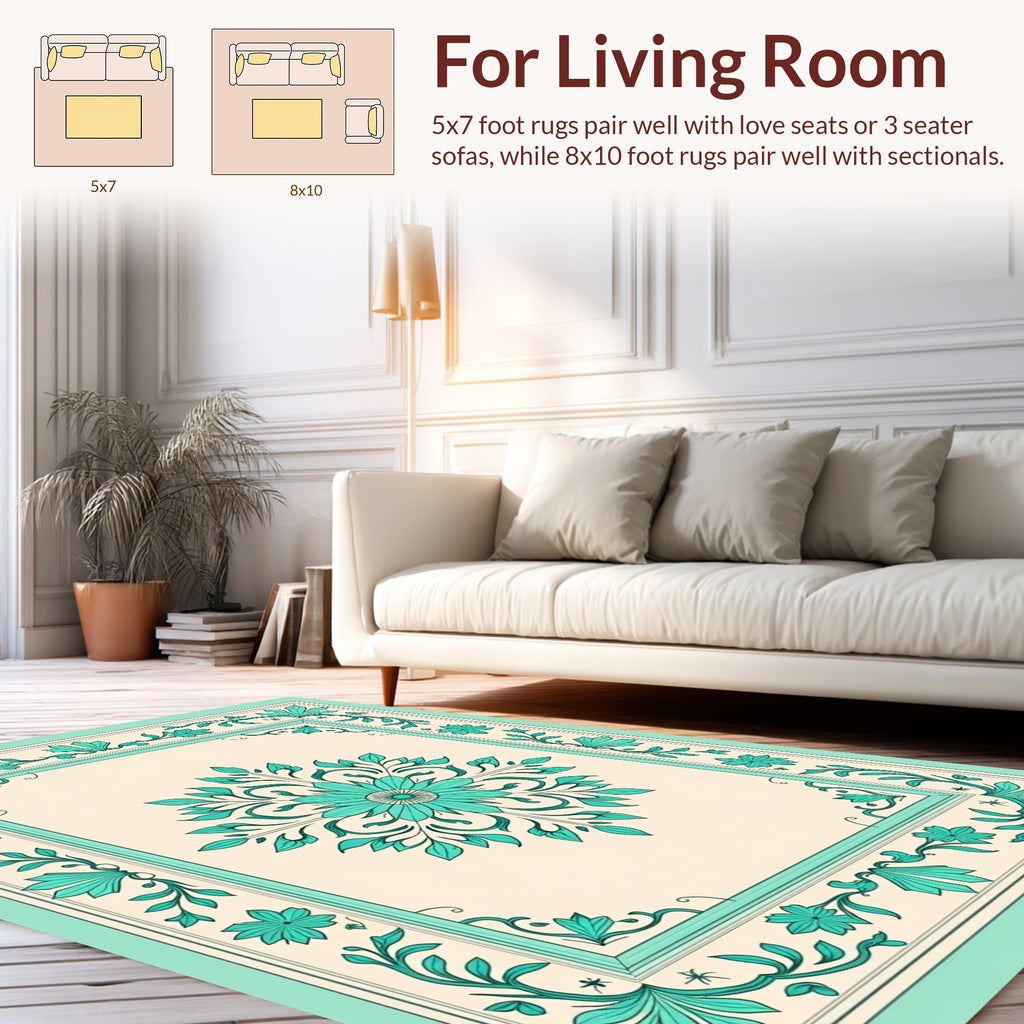 Ornate Floral Border Medallion Design Rug