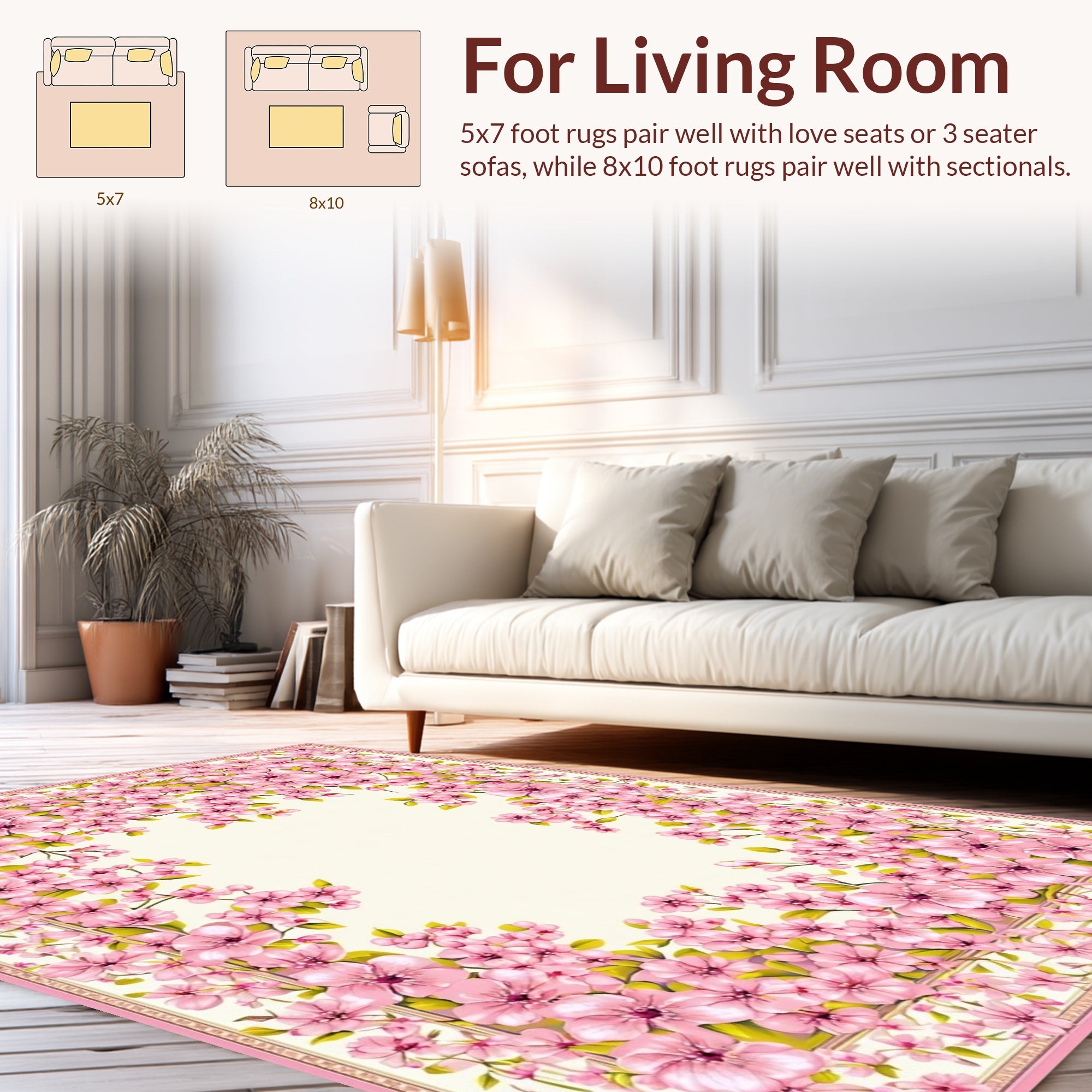 Pink Blossom Vine Border Rug