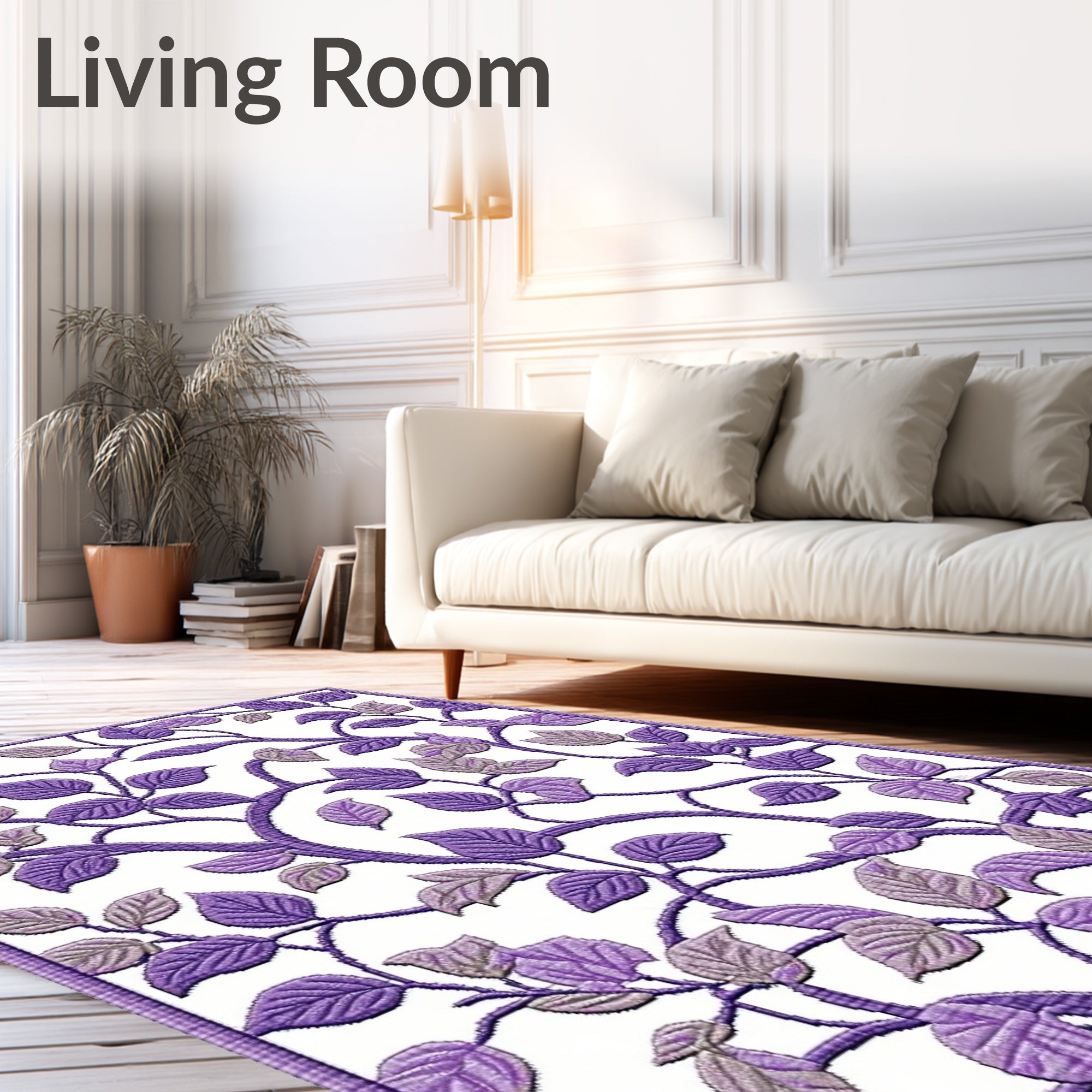 Purple Vine Floral Pattern Rug