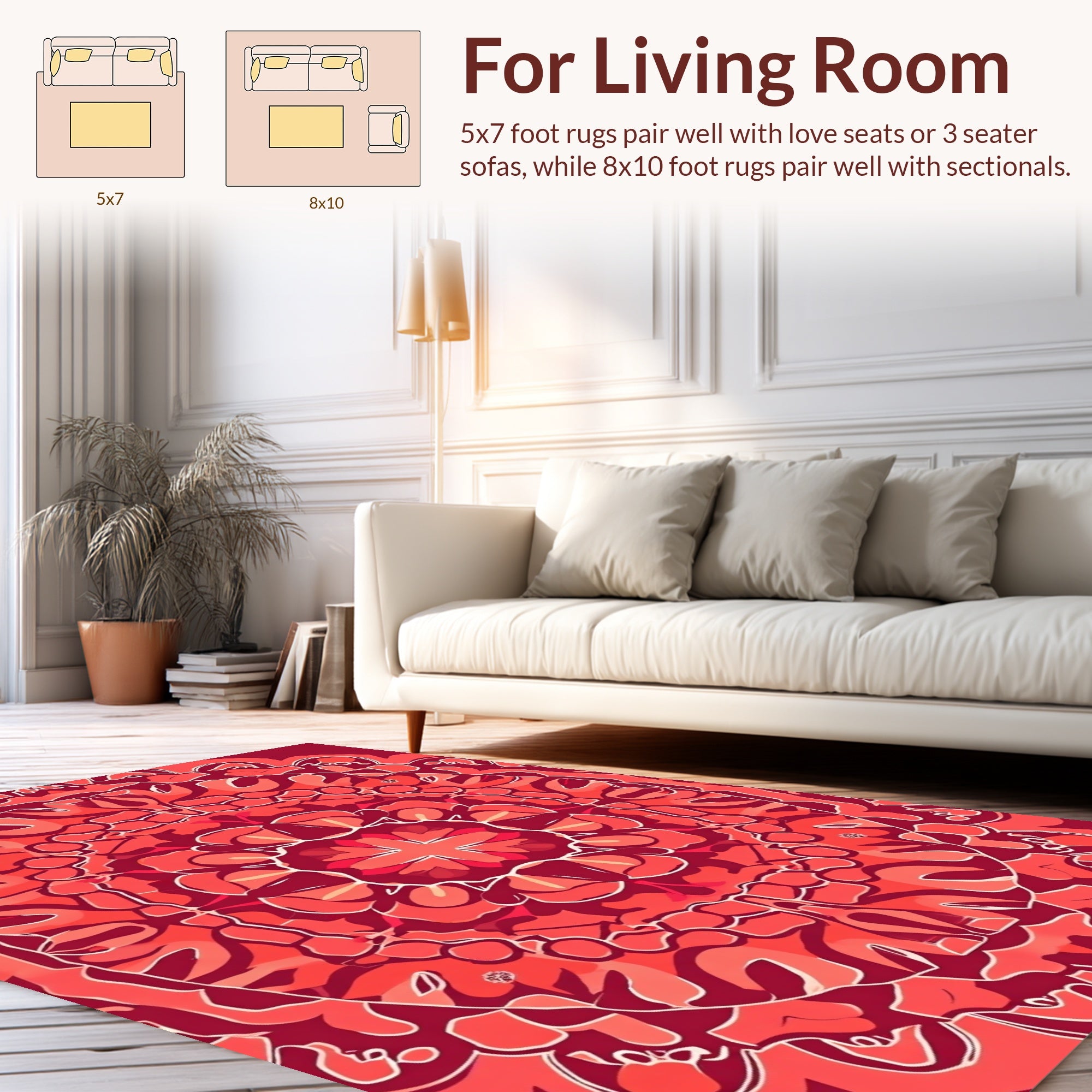 Radiant Red Mandala Pattern Rug