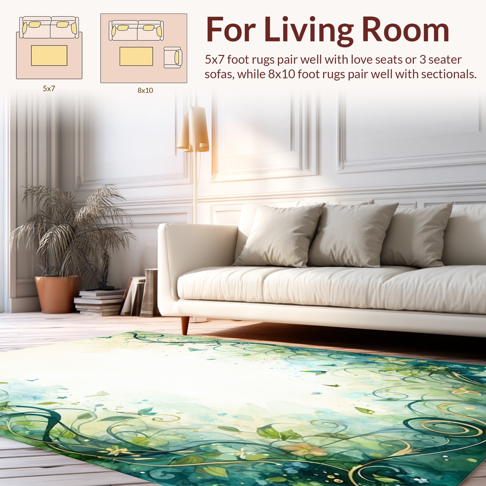 Whimsical Floral Vines Butterflies Rug