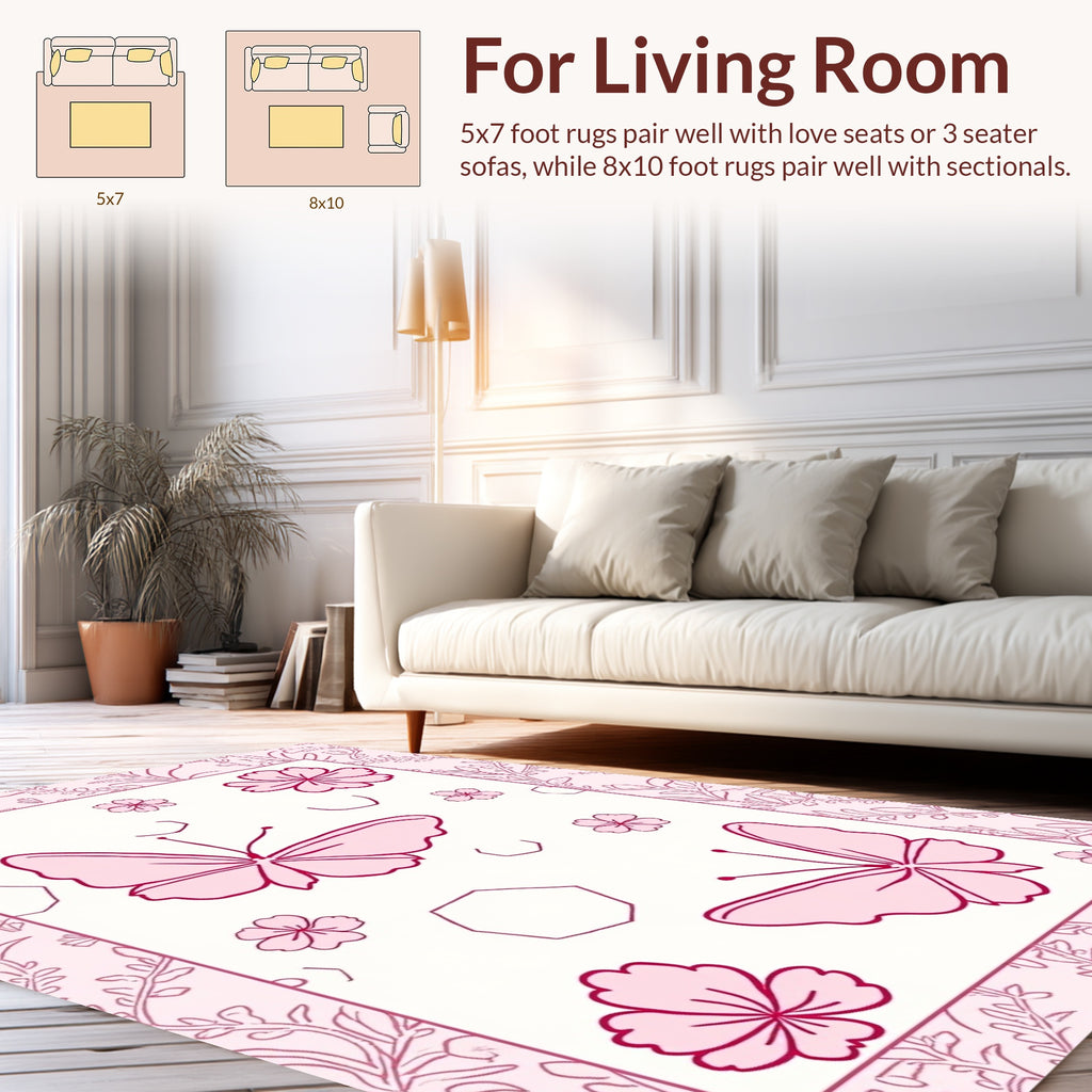 Pink Butterflies Floral Outline Rug