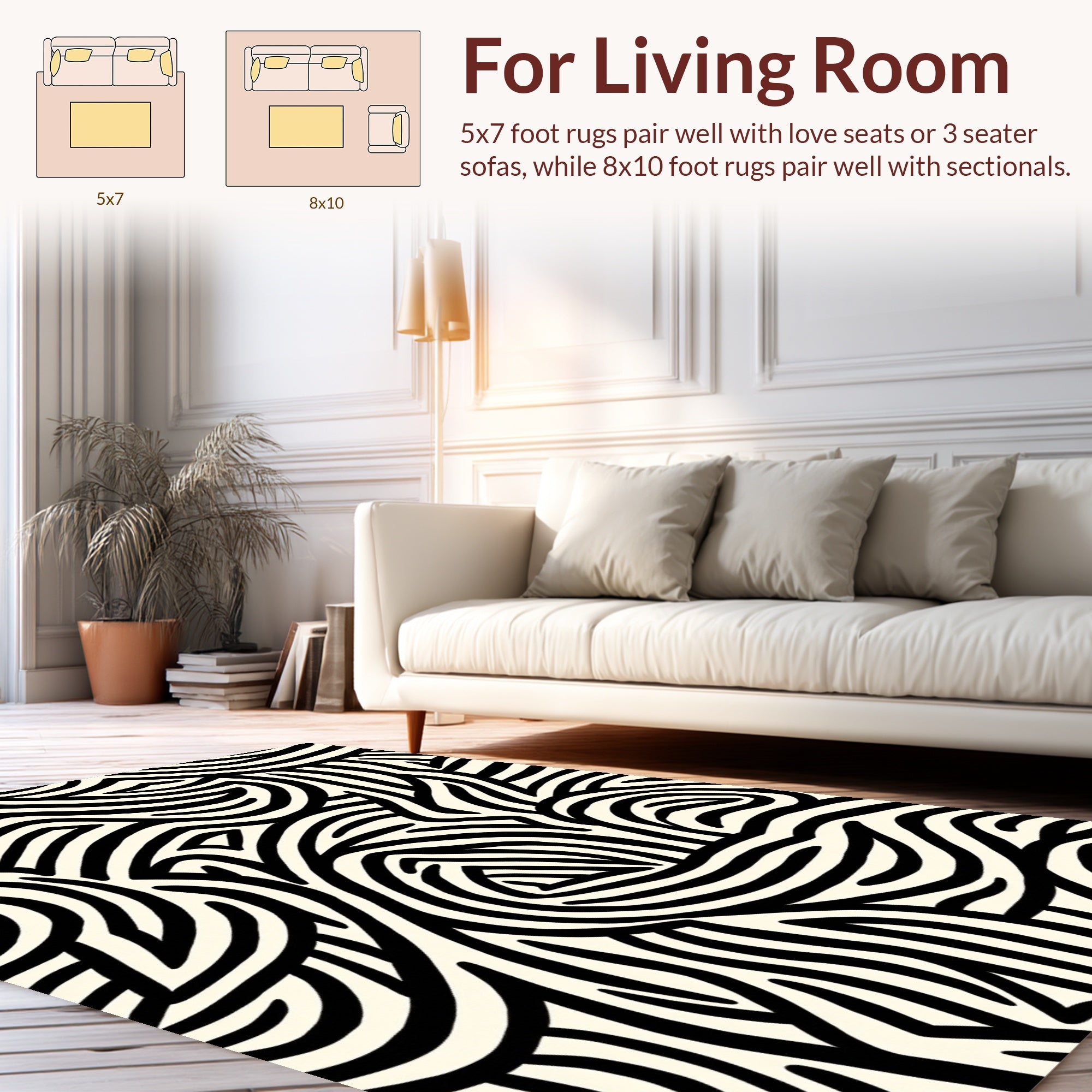 Abstract Swirly Black and White Pattern Rug