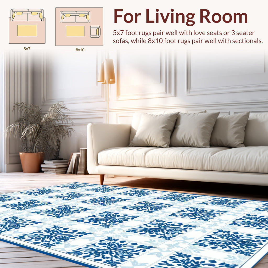Classic Blue And White Floral Pattern Rug