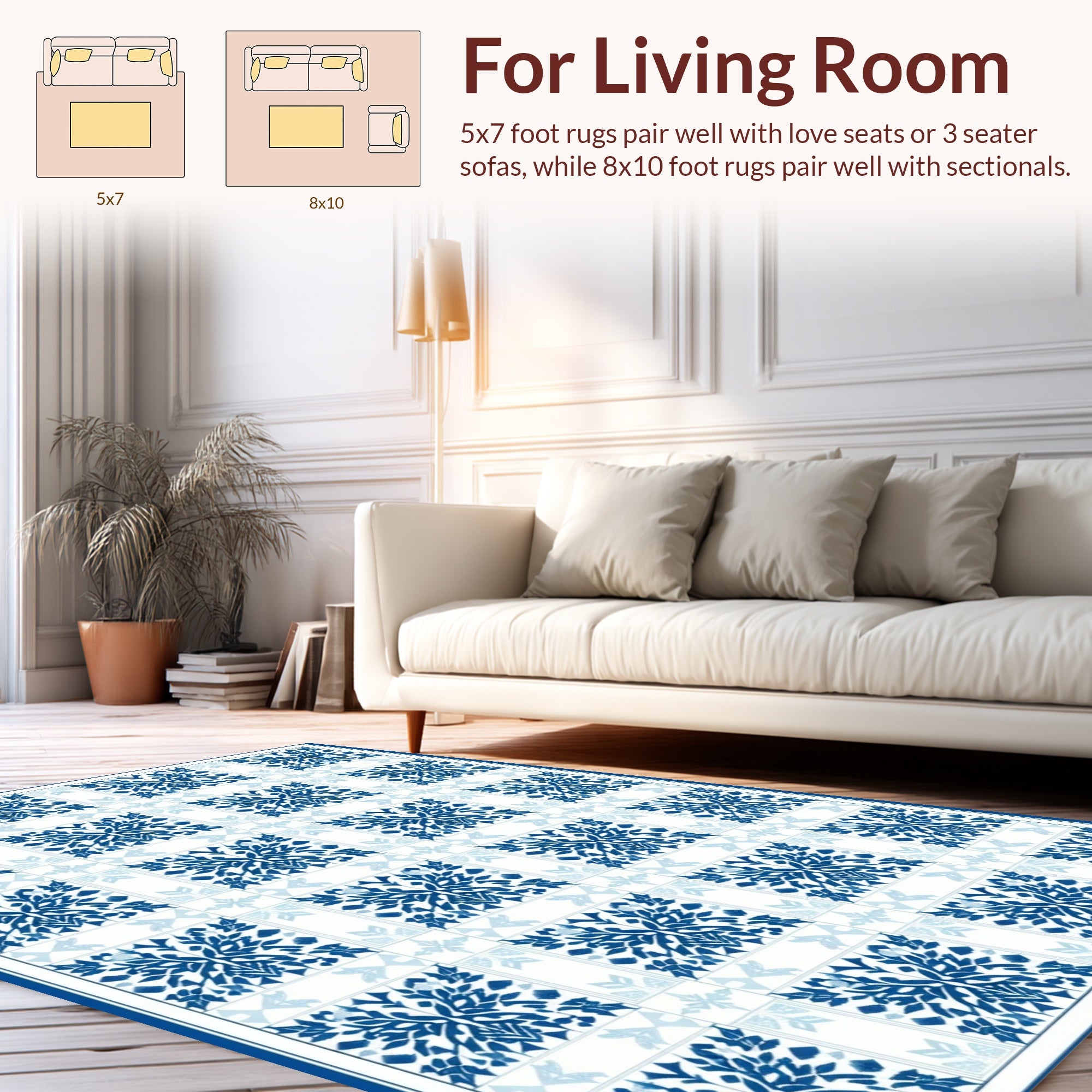 Classic Blue And White Floral Pattern Rug