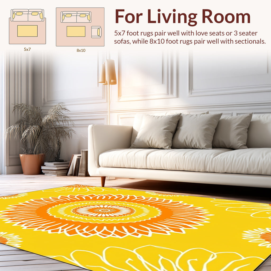 Sunny Yellow Mandala Floral Design Rug