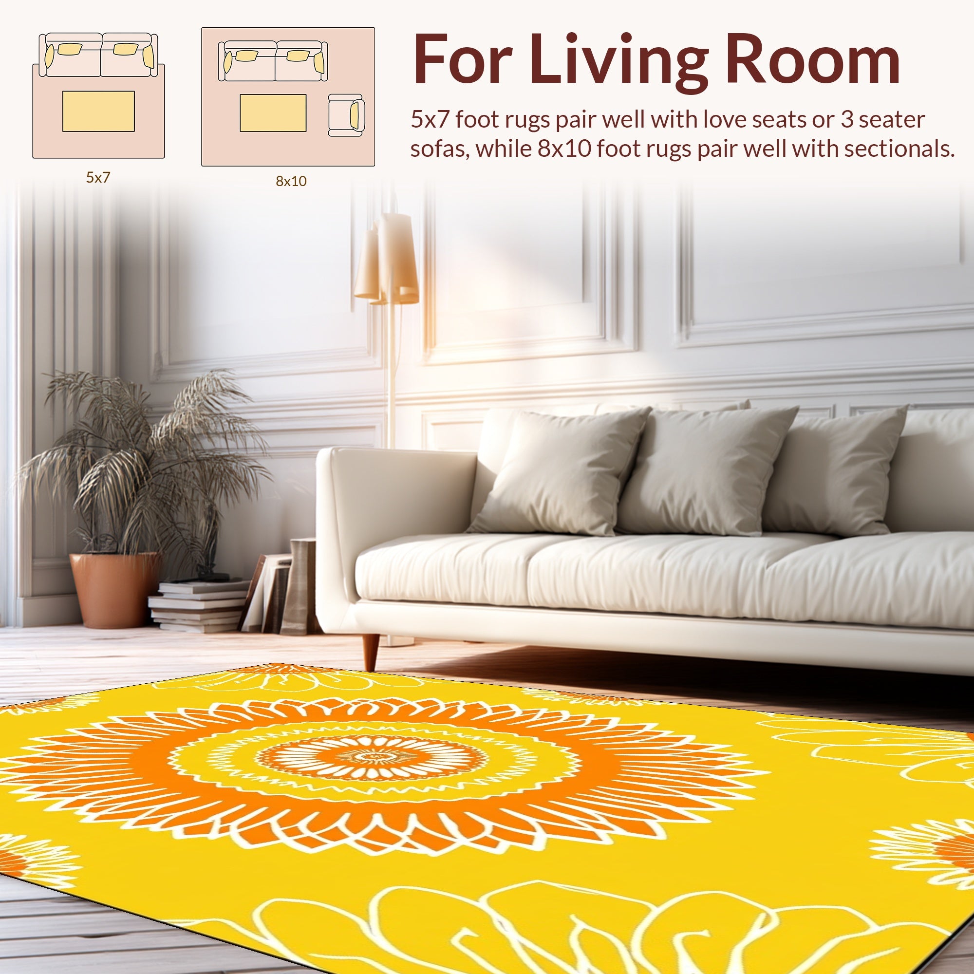 Sunny Yellow Mandala Floral Design Rug