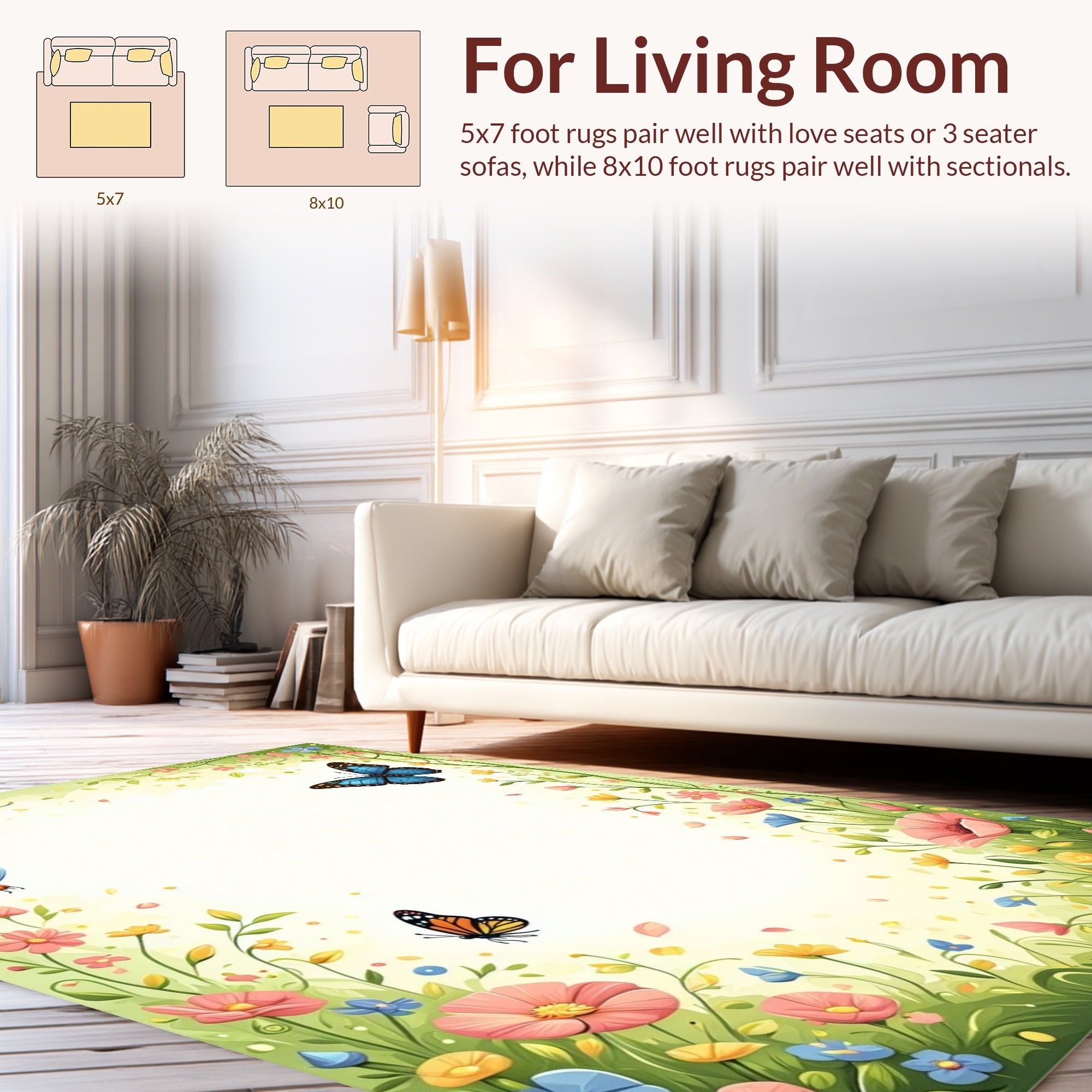 Whimsical Butterflies Floral Garden Rug