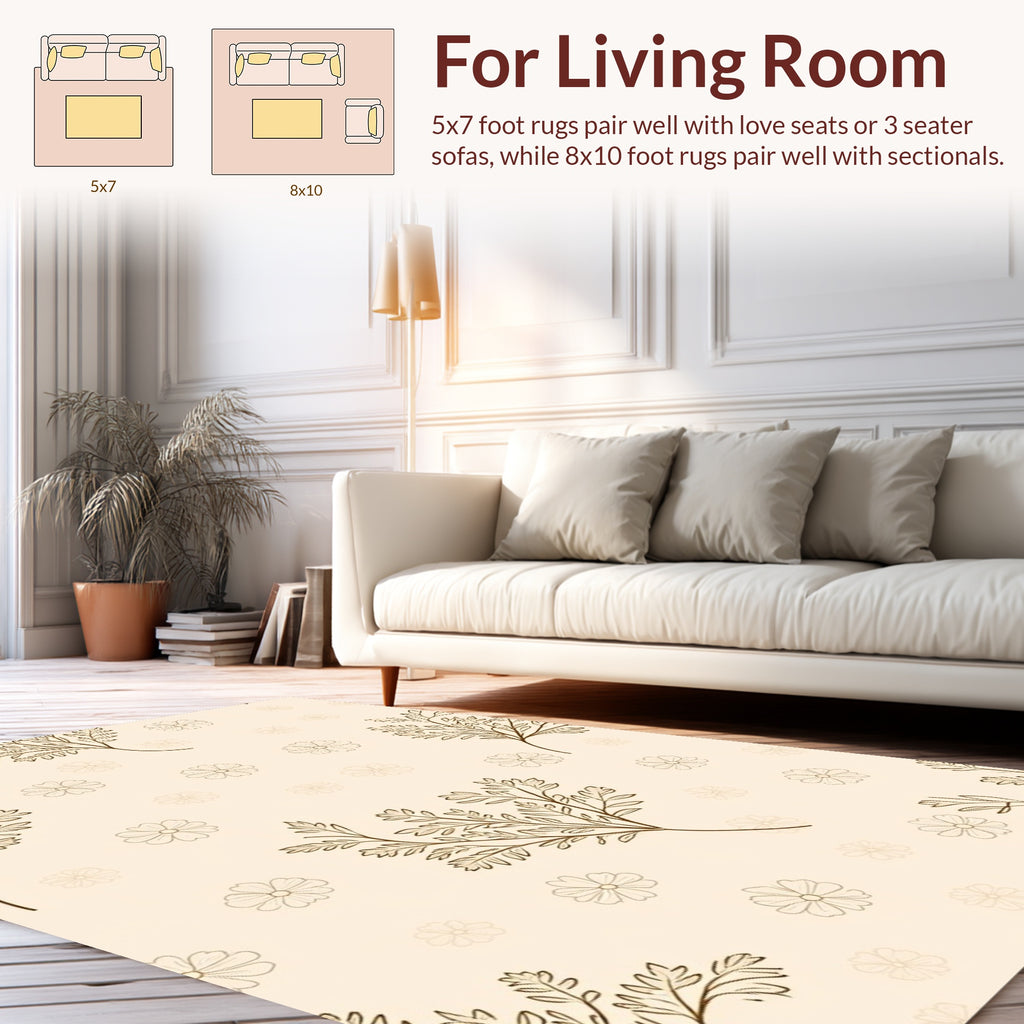 Delicate Floral and Leaf Pattern Rug