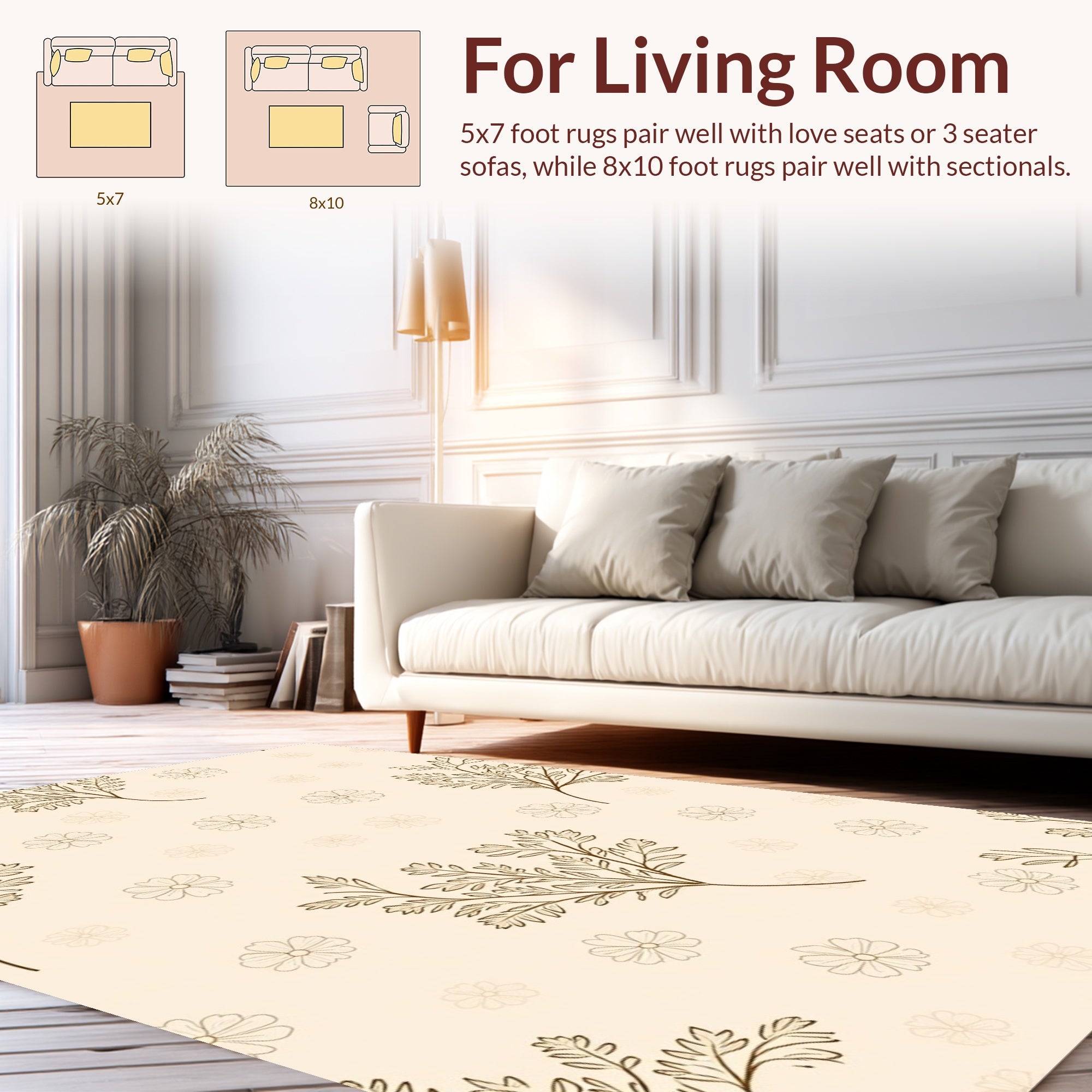 Delicate Floral and Leaf Pattern Rug