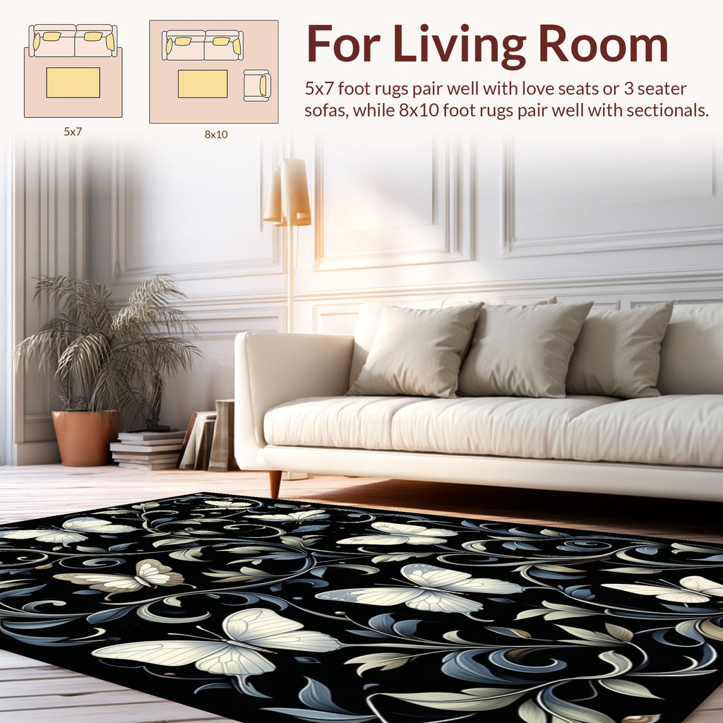Whimsical Butterfly Floral Vine Ornament Rug
