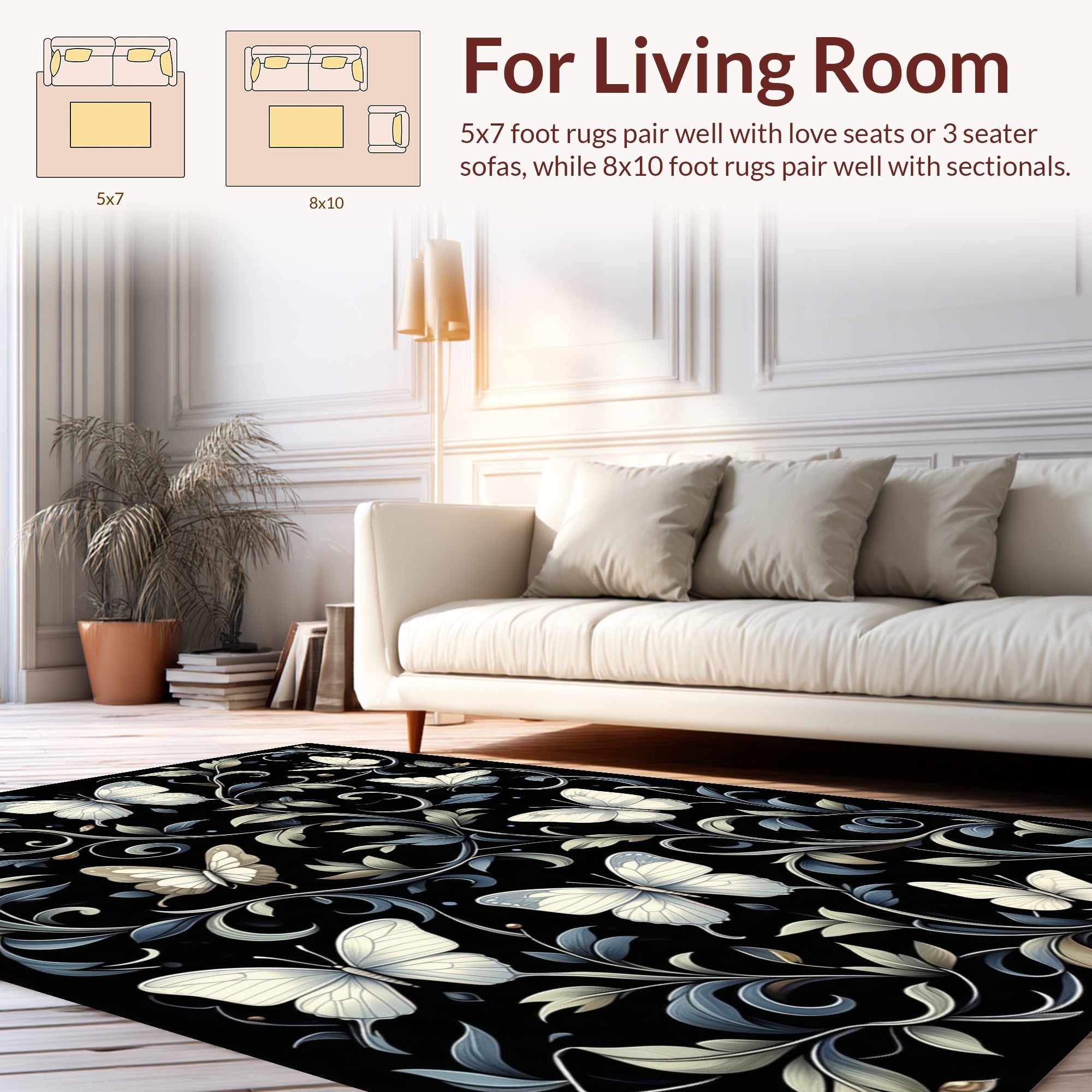 Whimsical Butterfly Floral Vine Ornament Rug