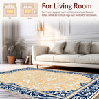 Ornate Cream Navy Floral Scroll Rug