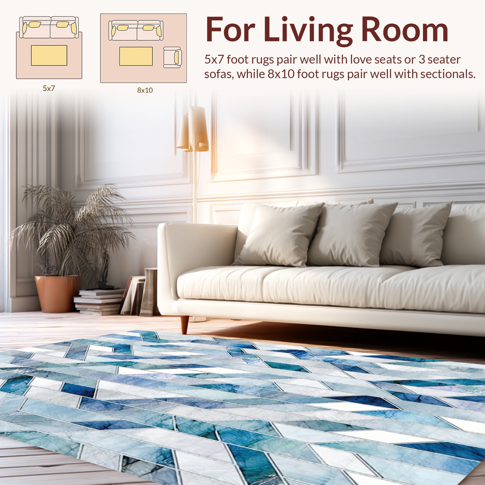 Geometric Blue White Water Effect Rug