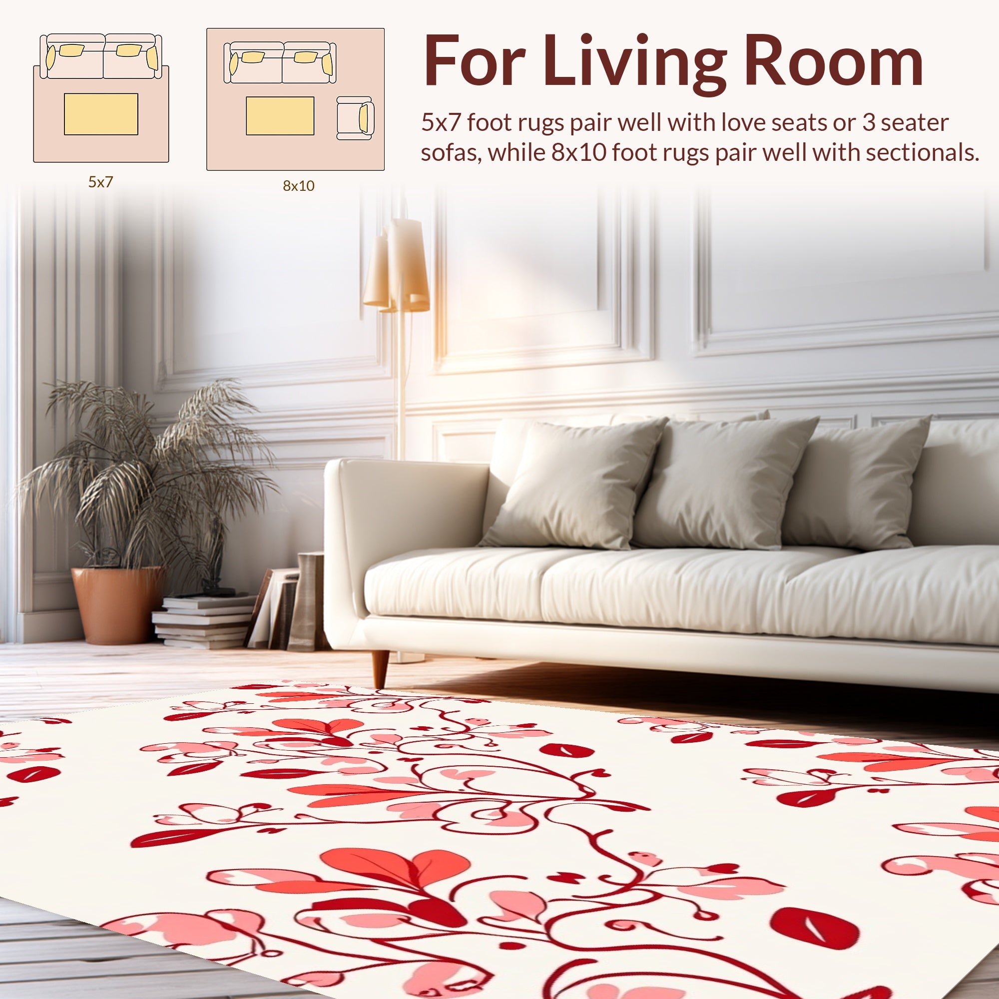 Delicate Red Floral Vine Pattern Rug