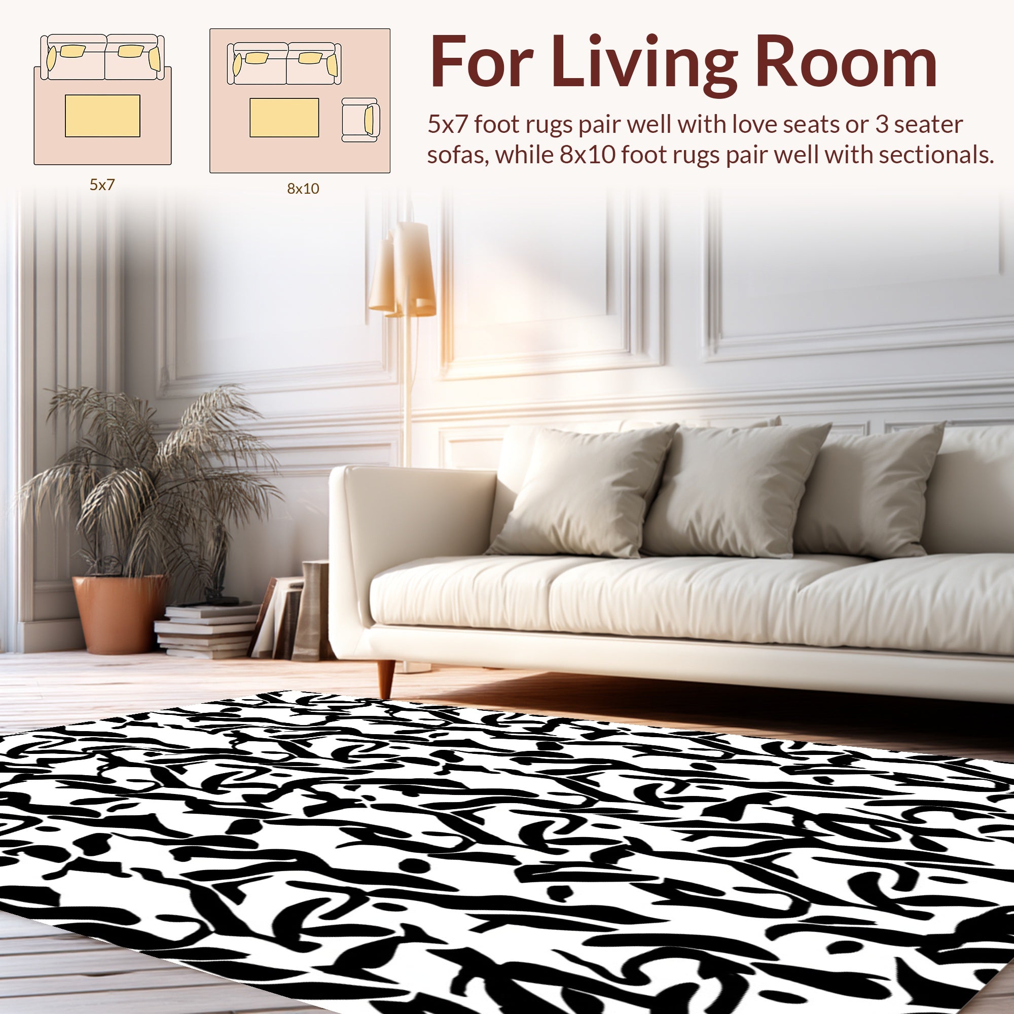 Abstract Black White Organic Waves Rug