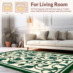 Dark Green Floral Swirl Pattern Rug