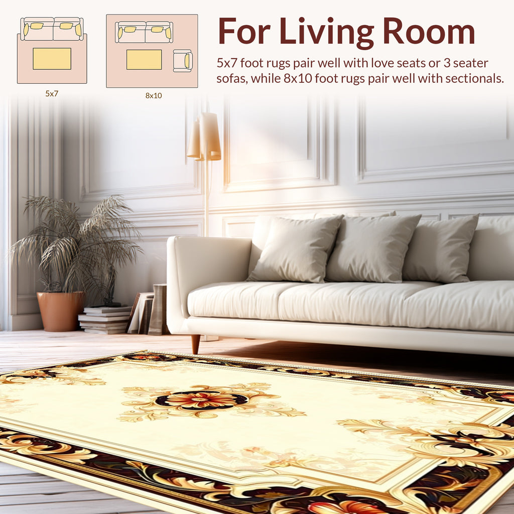 Ornate Floral Golden Accent Rug