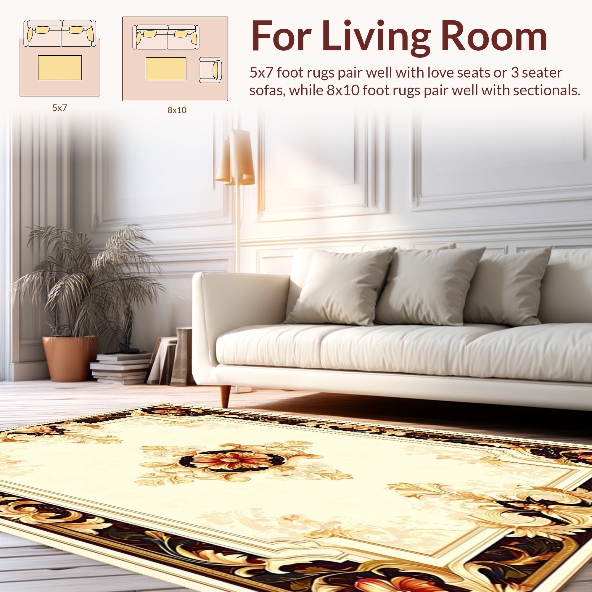 Ornate Floral Golden Accent Rug