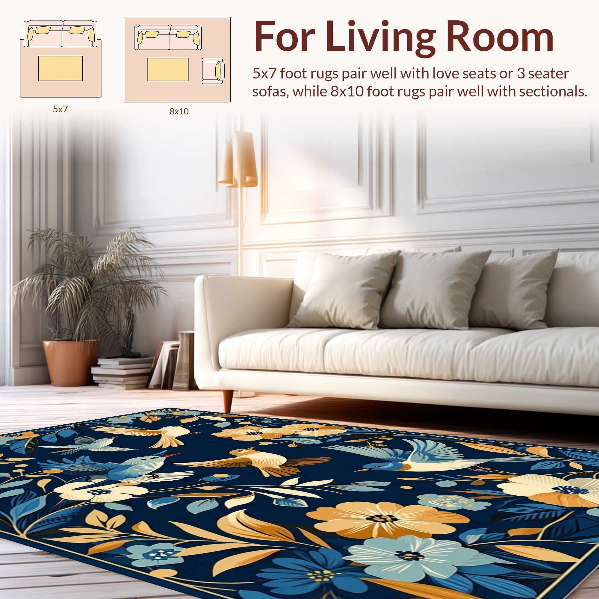 Birds Amidst Floral Blooming Garden Design Rug