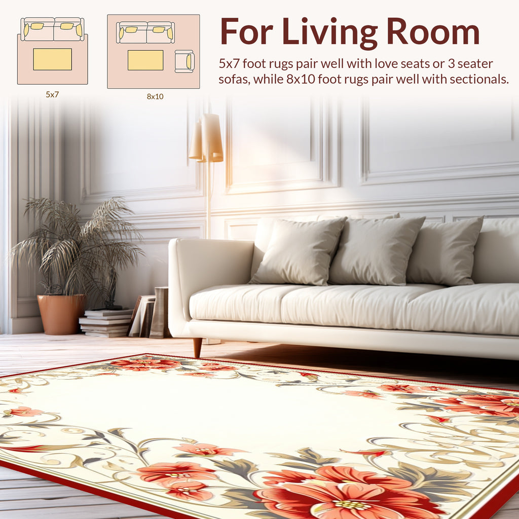 Coral Floral Vine Decorative Rug