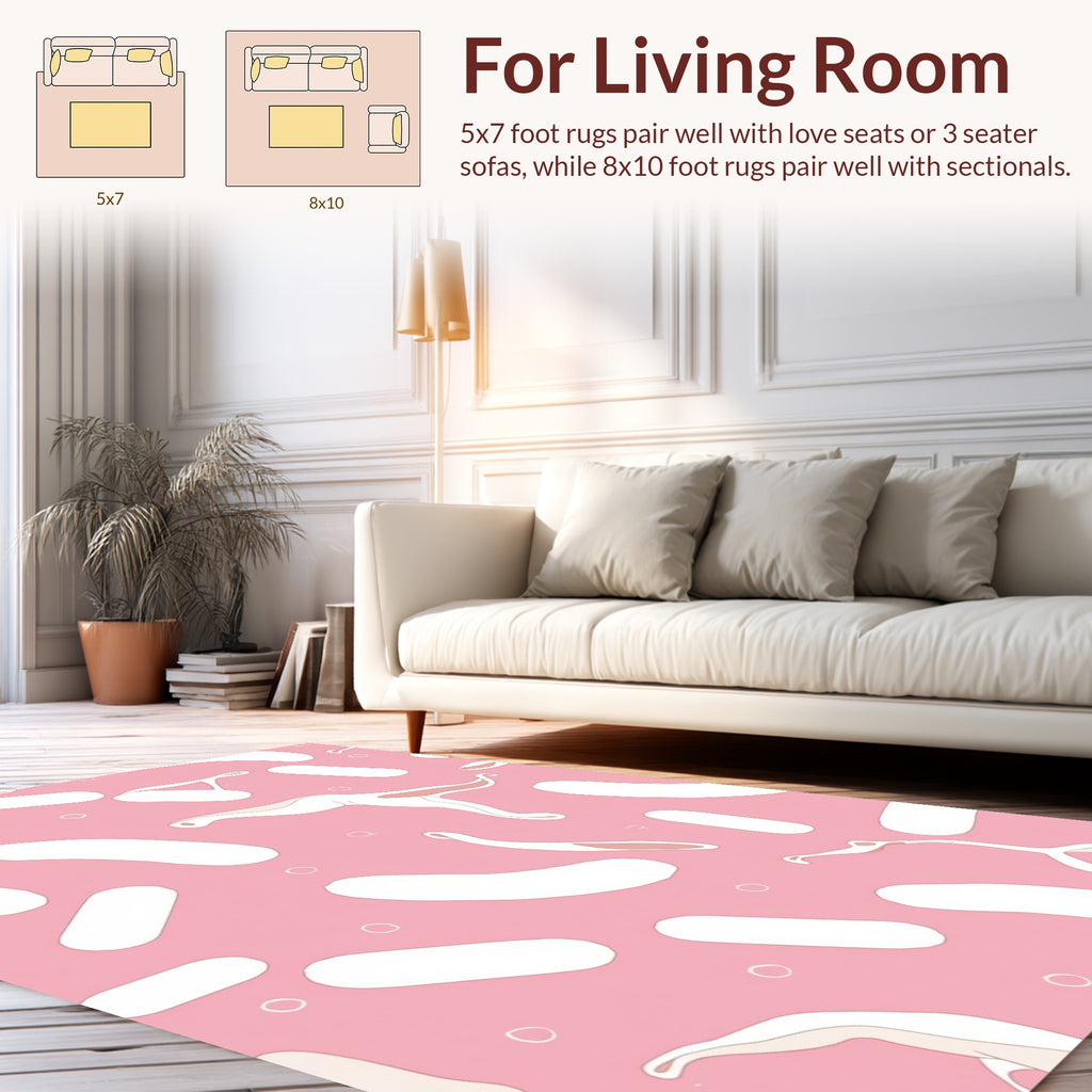 Abstract White Organic Shapes Pink Rug