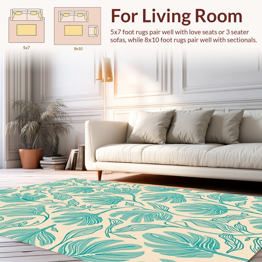 Teal Leafy Floral Art Pattern Rug