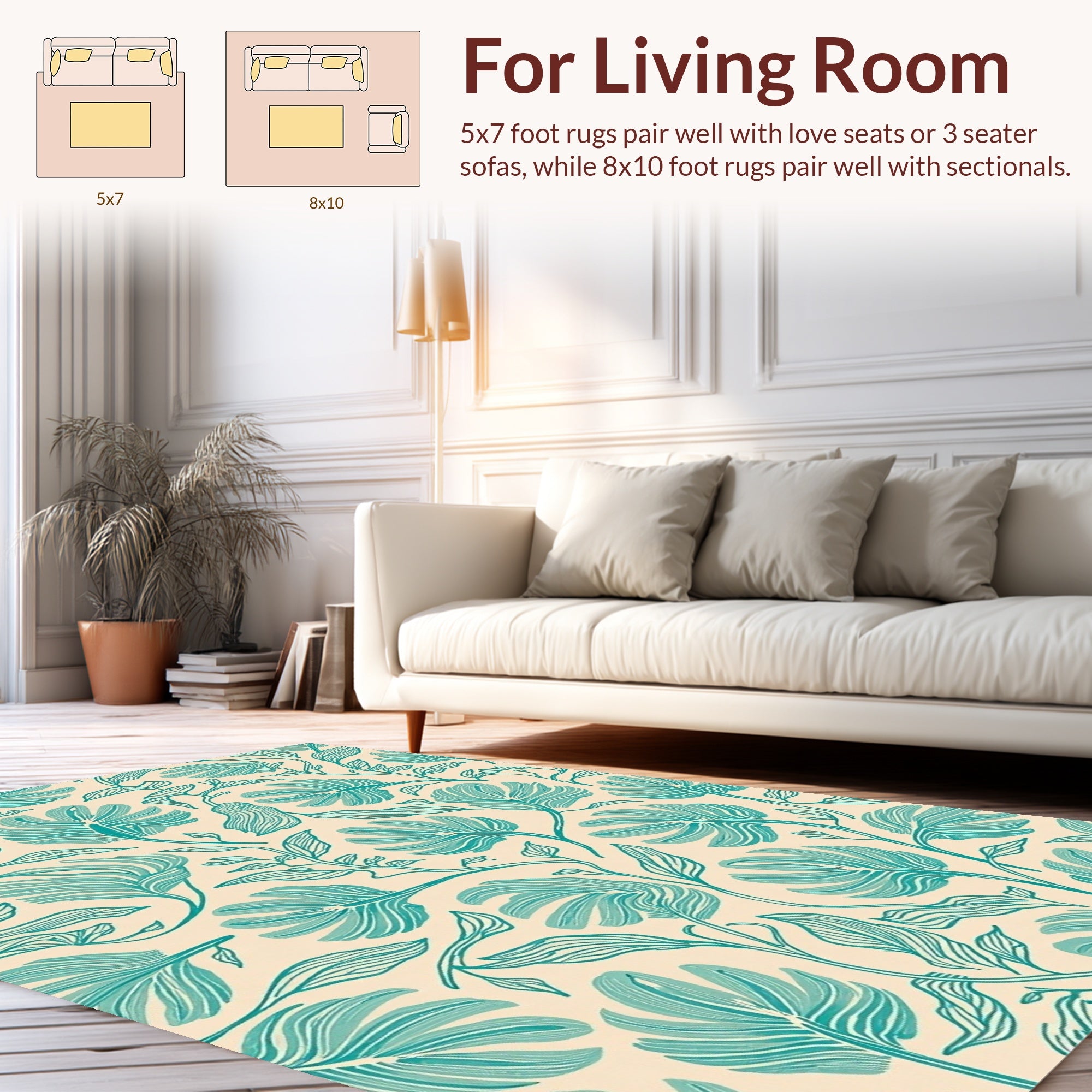 Teal Leafy Floral Art Pattern Rug