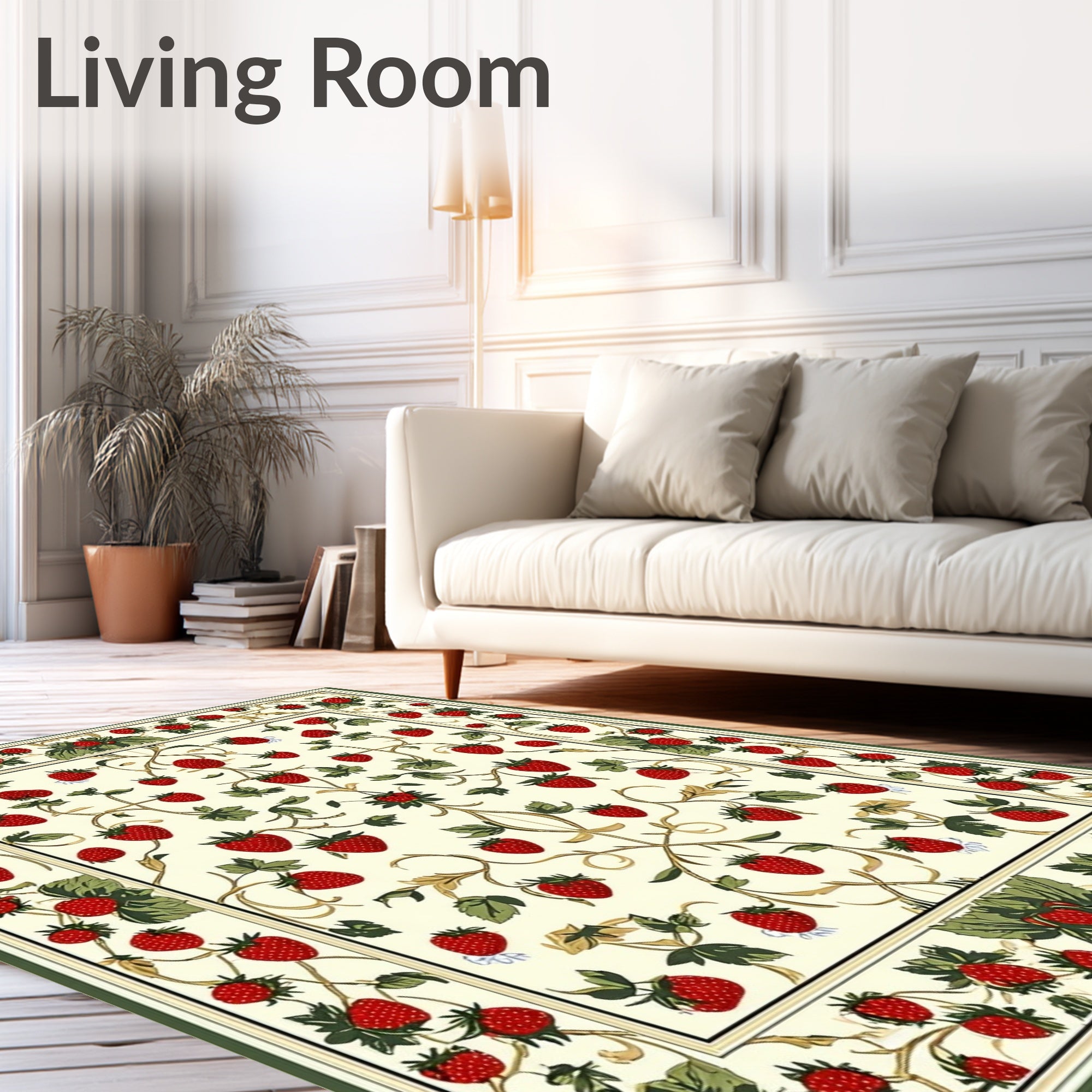 Strawberry Vine Floral Cream Rug