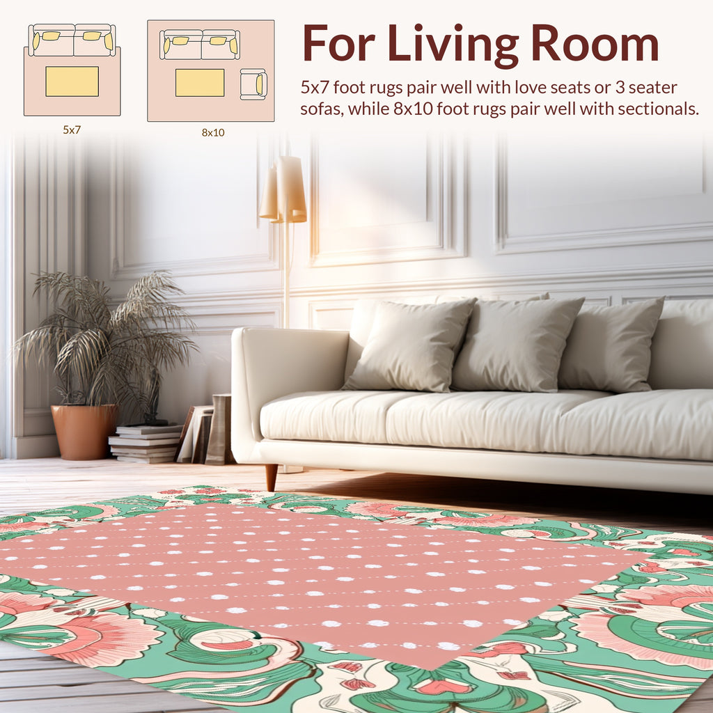 Coral Teal Floral Boho Pattern Rug