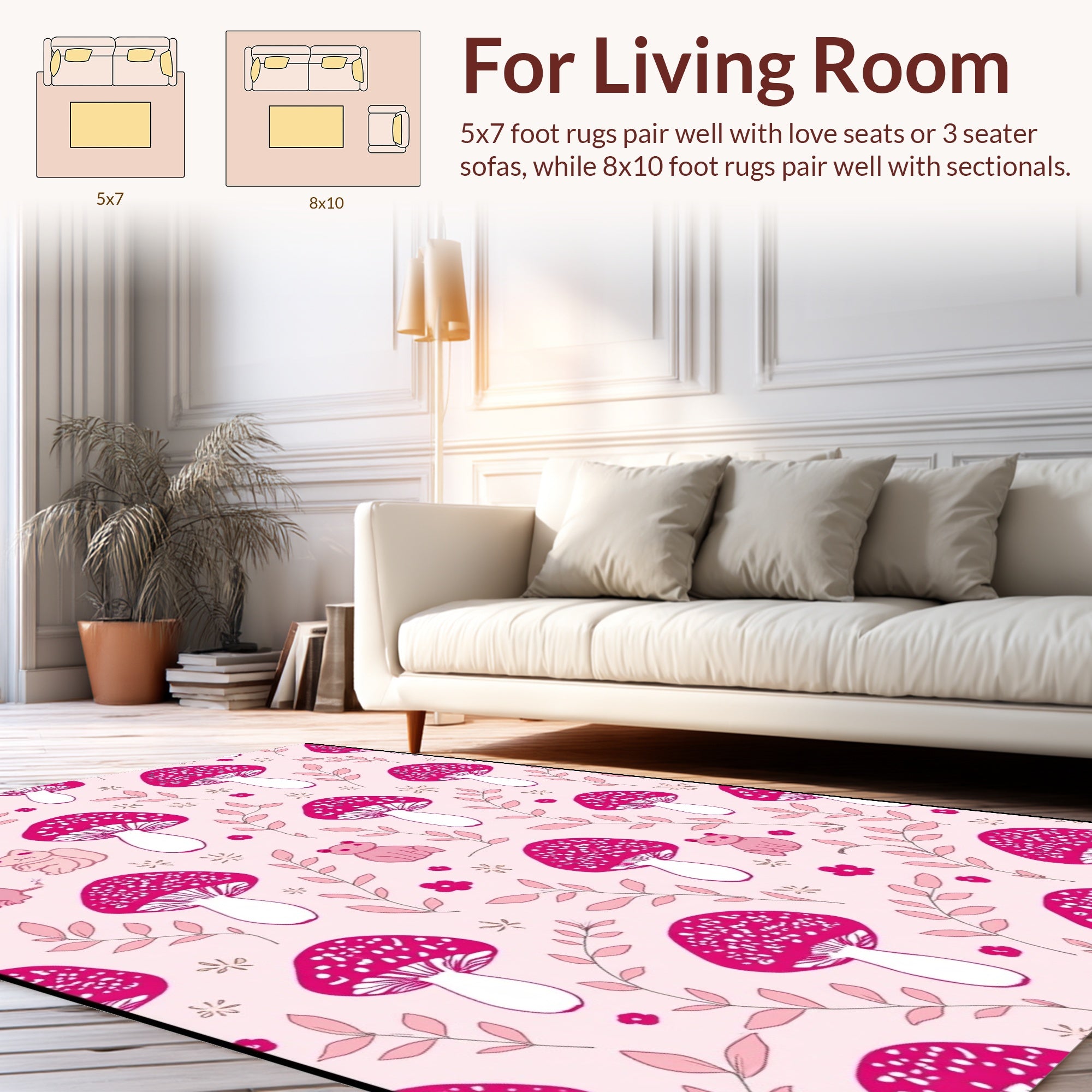 Cute Pink Mushroom Animal Pattern Rug