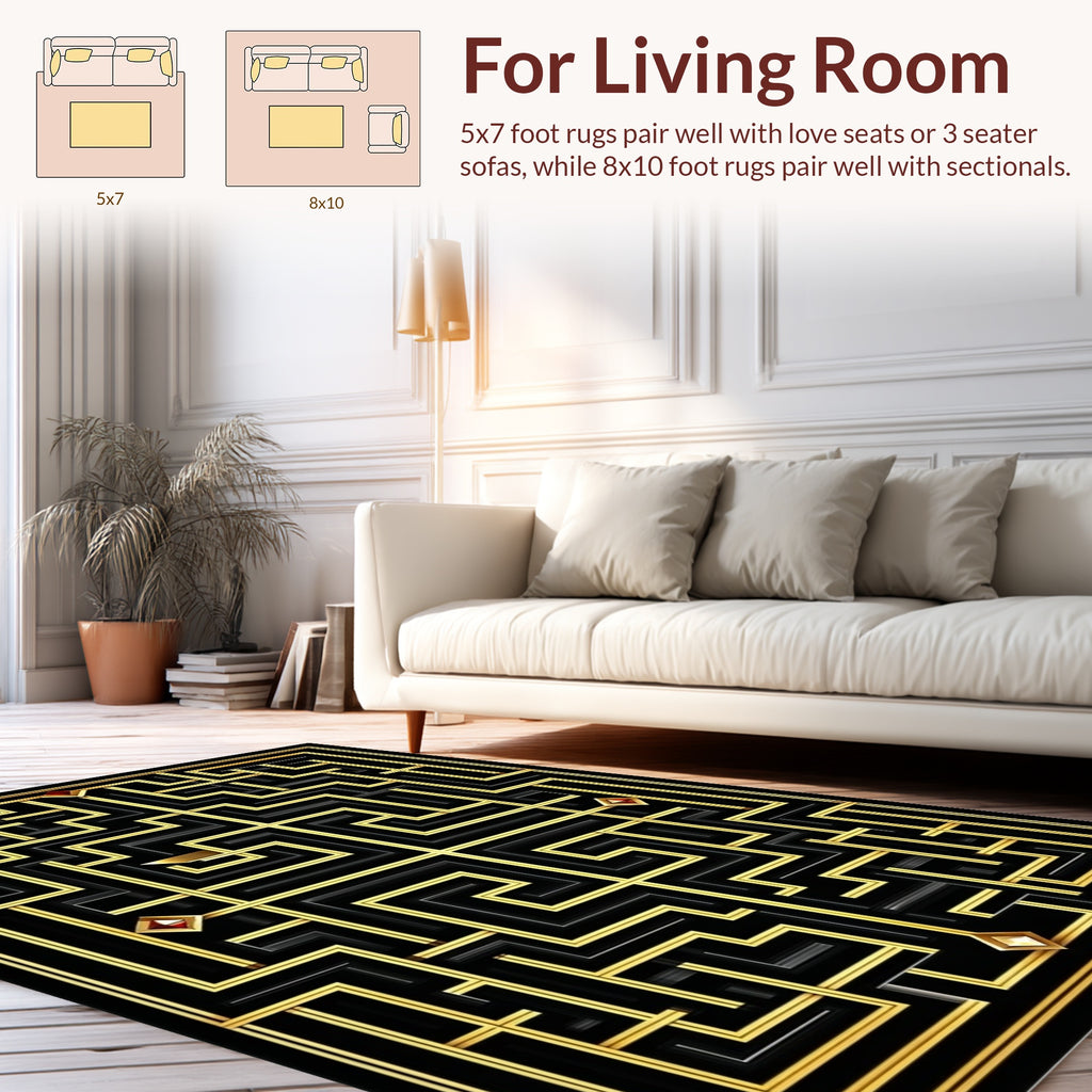 Black Gold Geometric Maze Rug