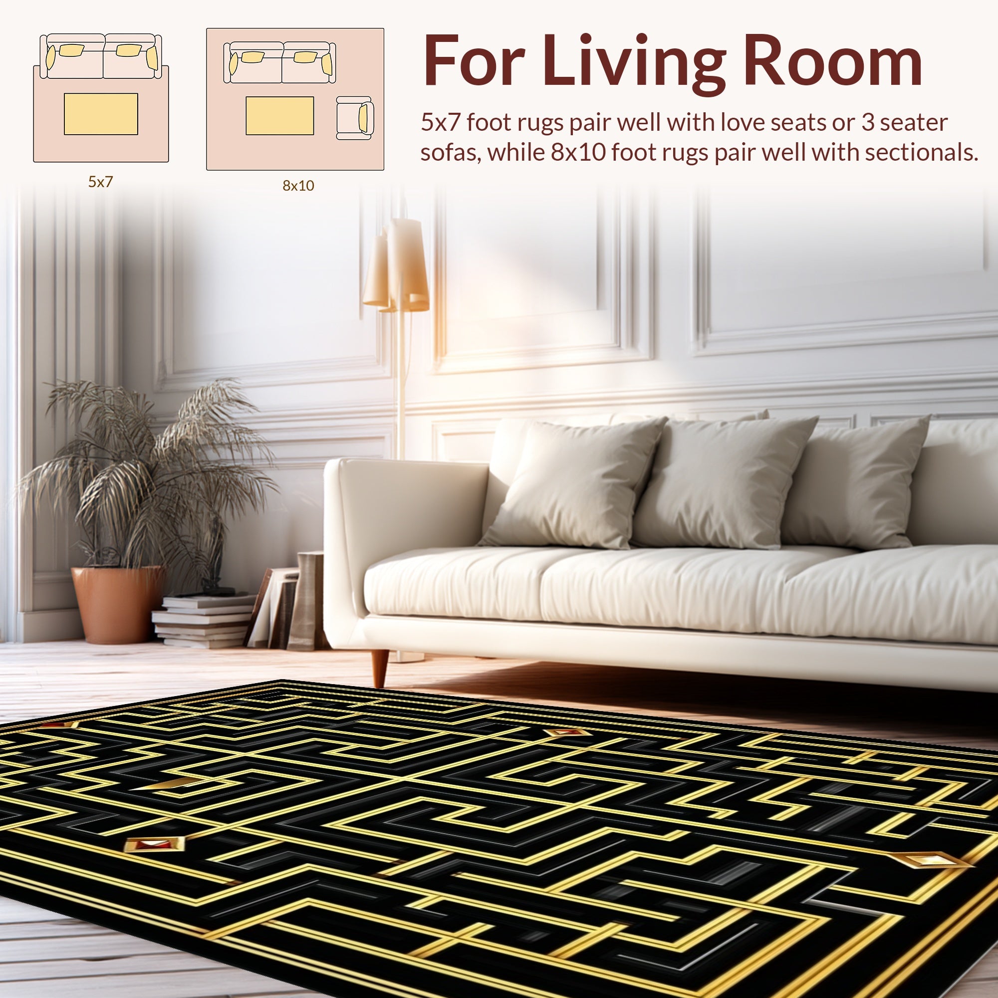 Black Gold Geometric Maze Rug