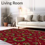 Festive green wreath red berry foliage Rug