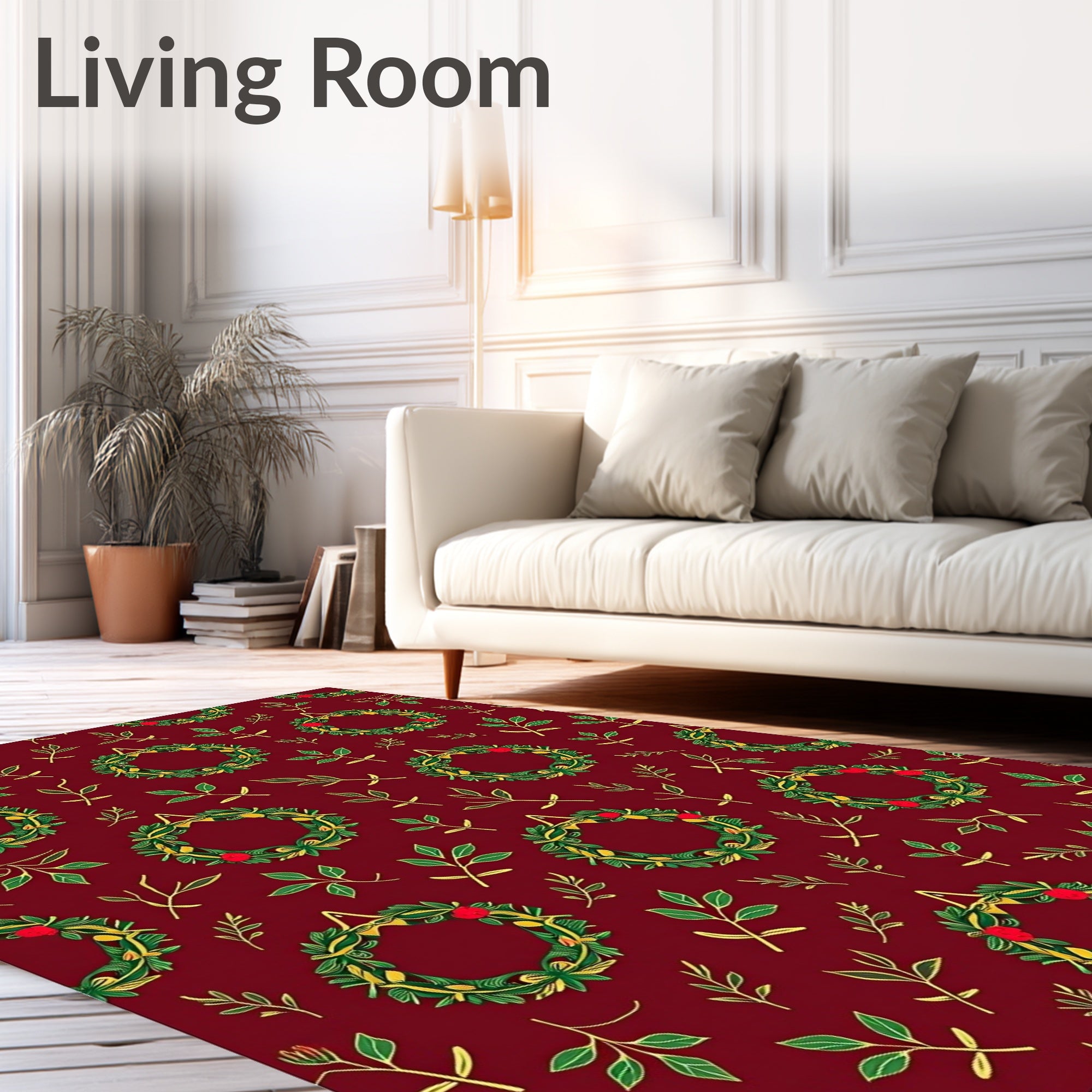 Festive green wreath red berry foliage Rug