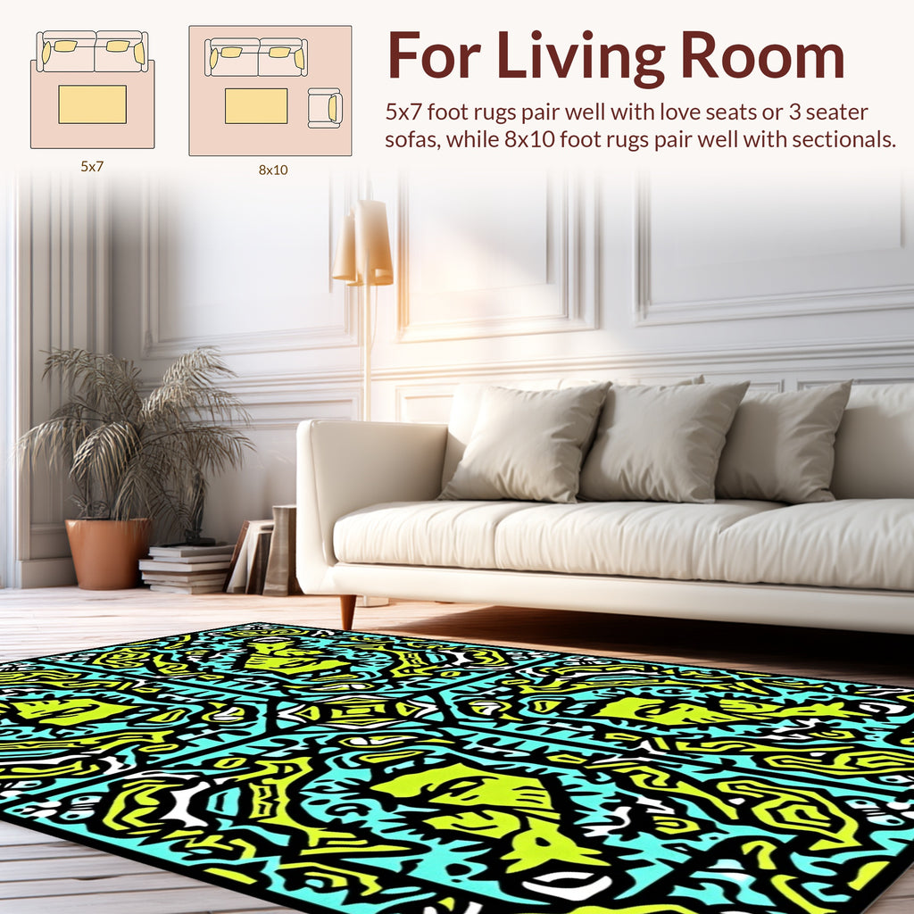 Abstract Lime Green Teal Pattern Rug