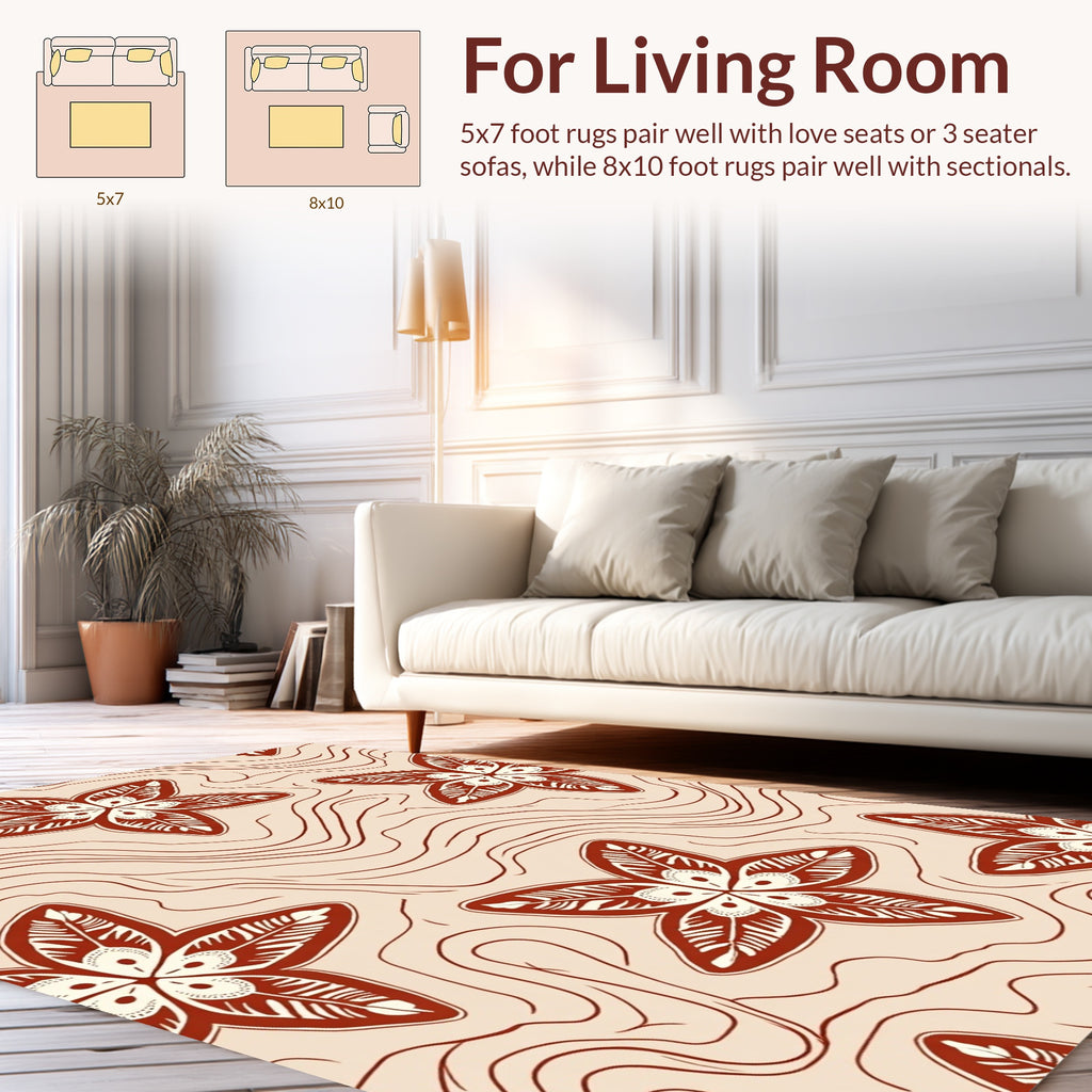 Terra Cotta Flower Wavy Pattern Rug