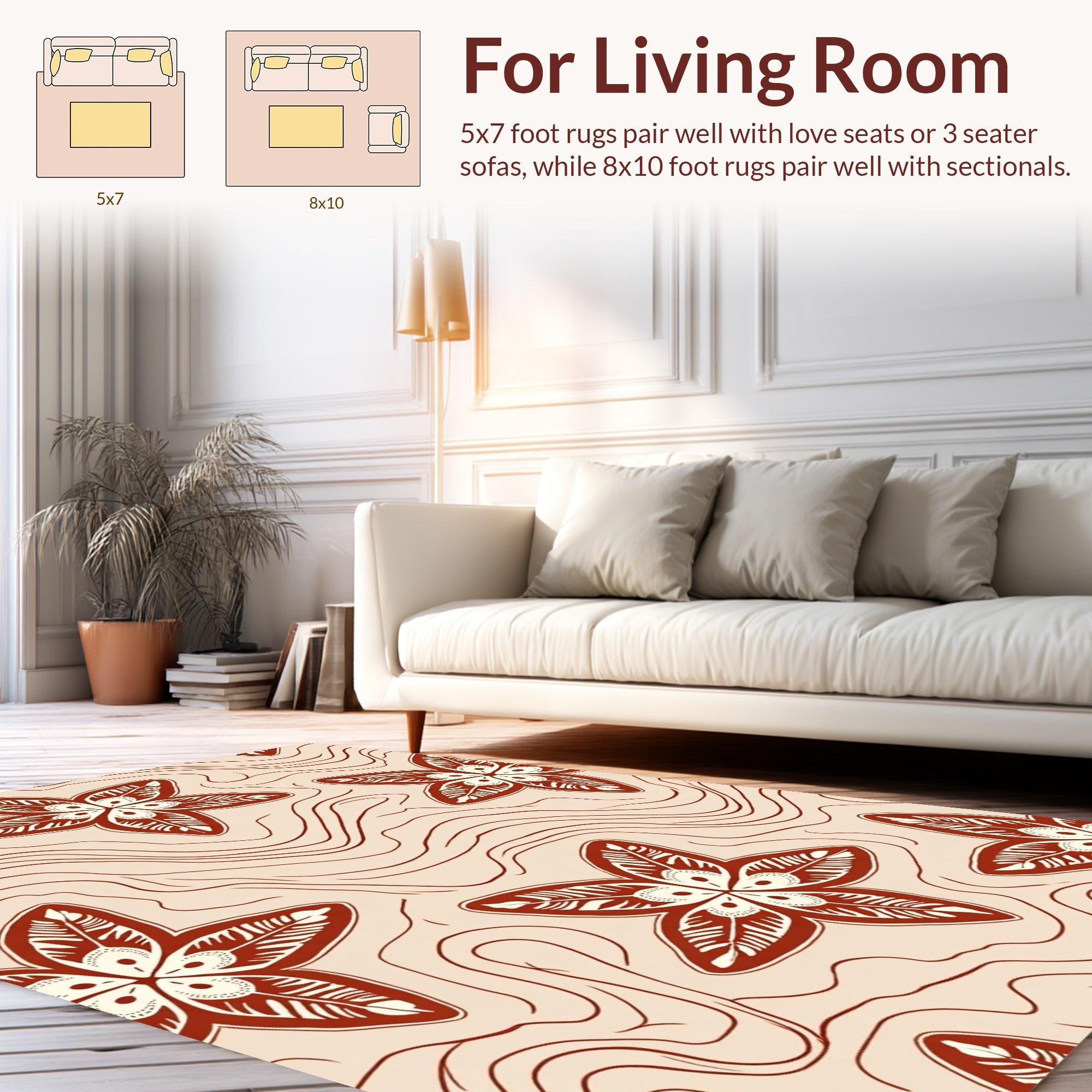 Terra Cotta Flower Wavy Pattern Rug