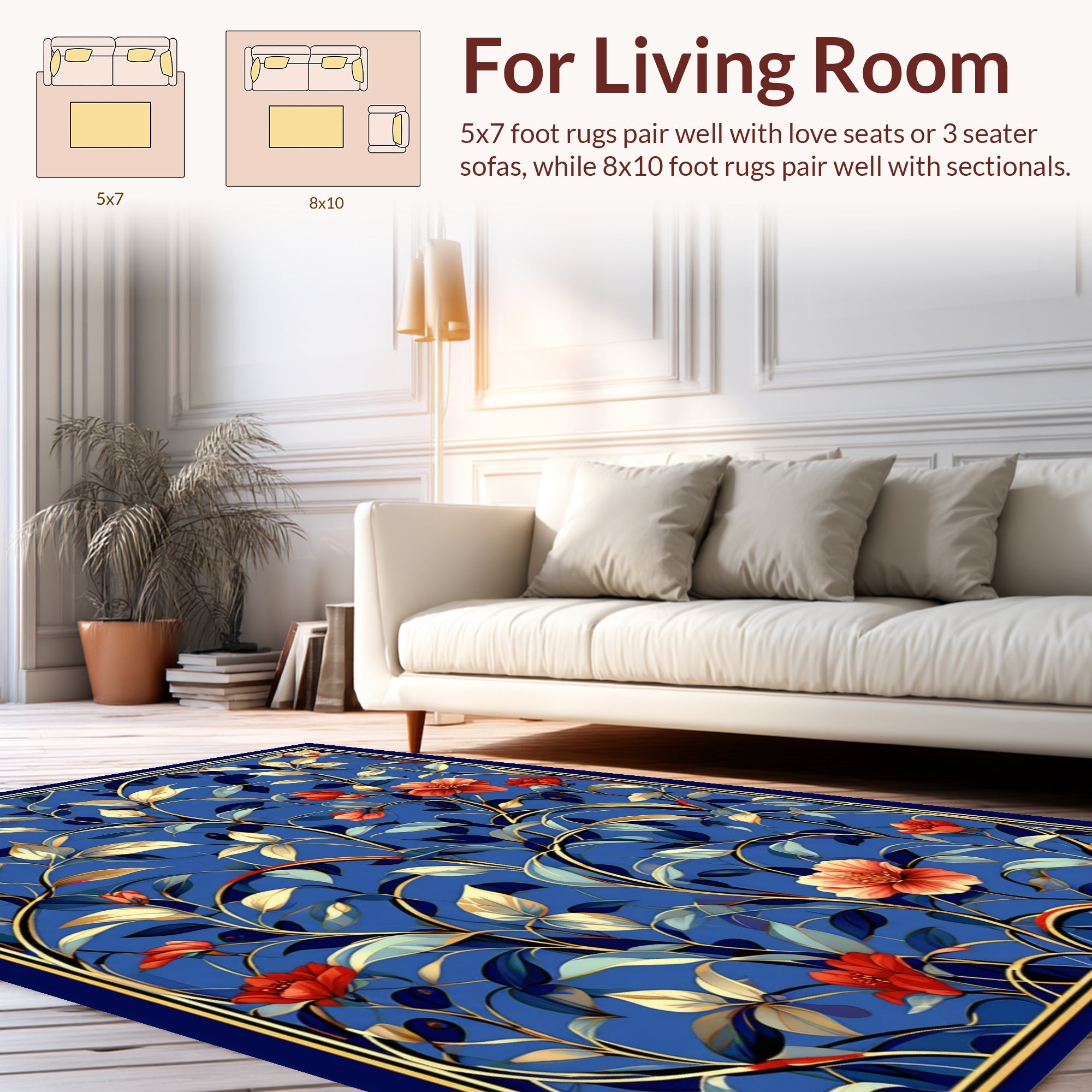 Classic Floral Blue Gold Design Rug