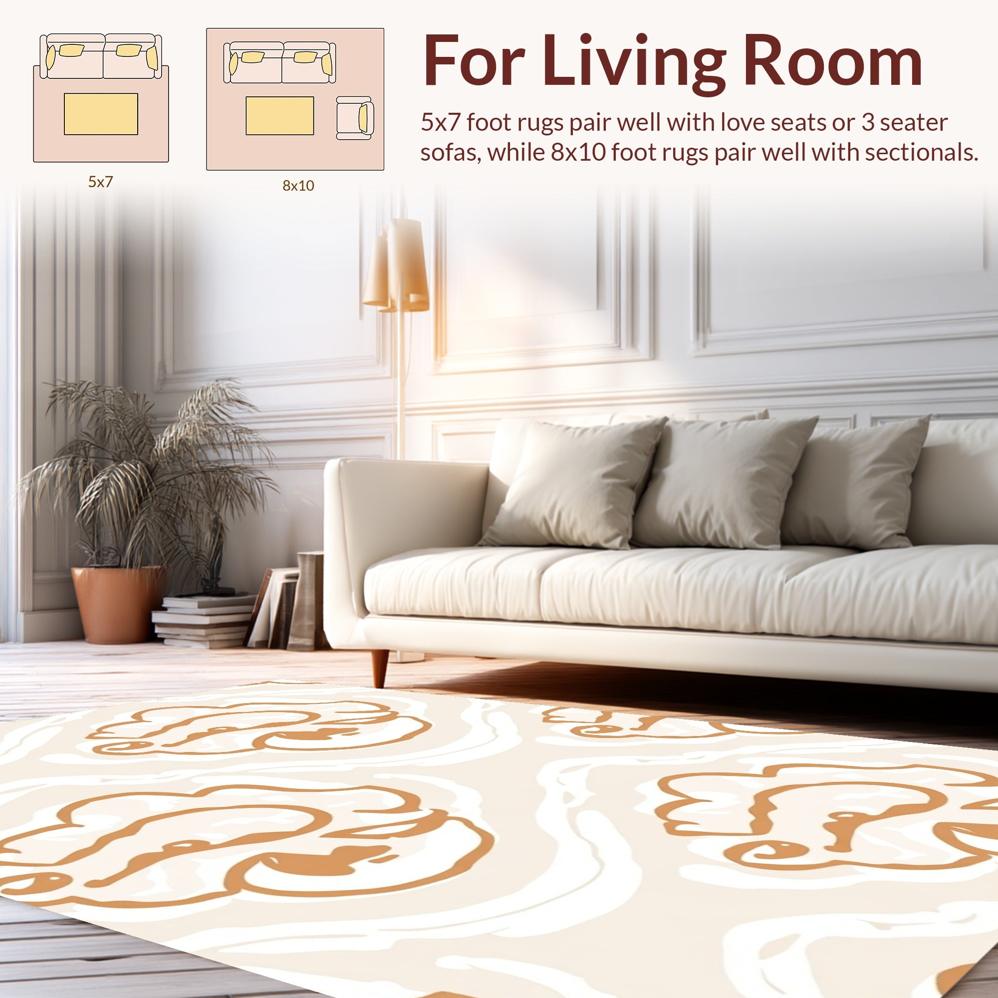 Abstract Floral Lines On Cream Rug