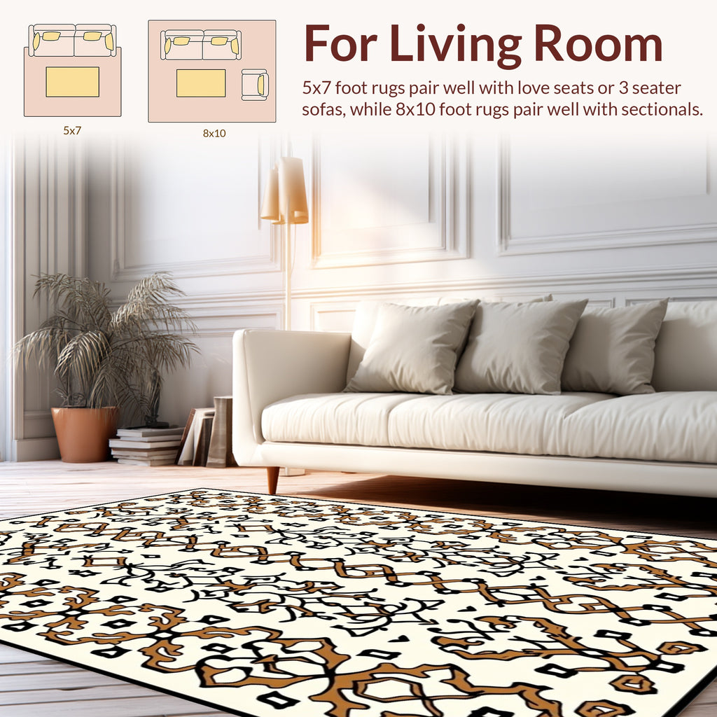 Brown Black Intricate Scrollwork Design Rug